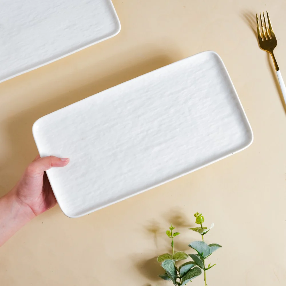 Frore Textured Rectangle Long Platter White Large 11.5 Inch - Image 2