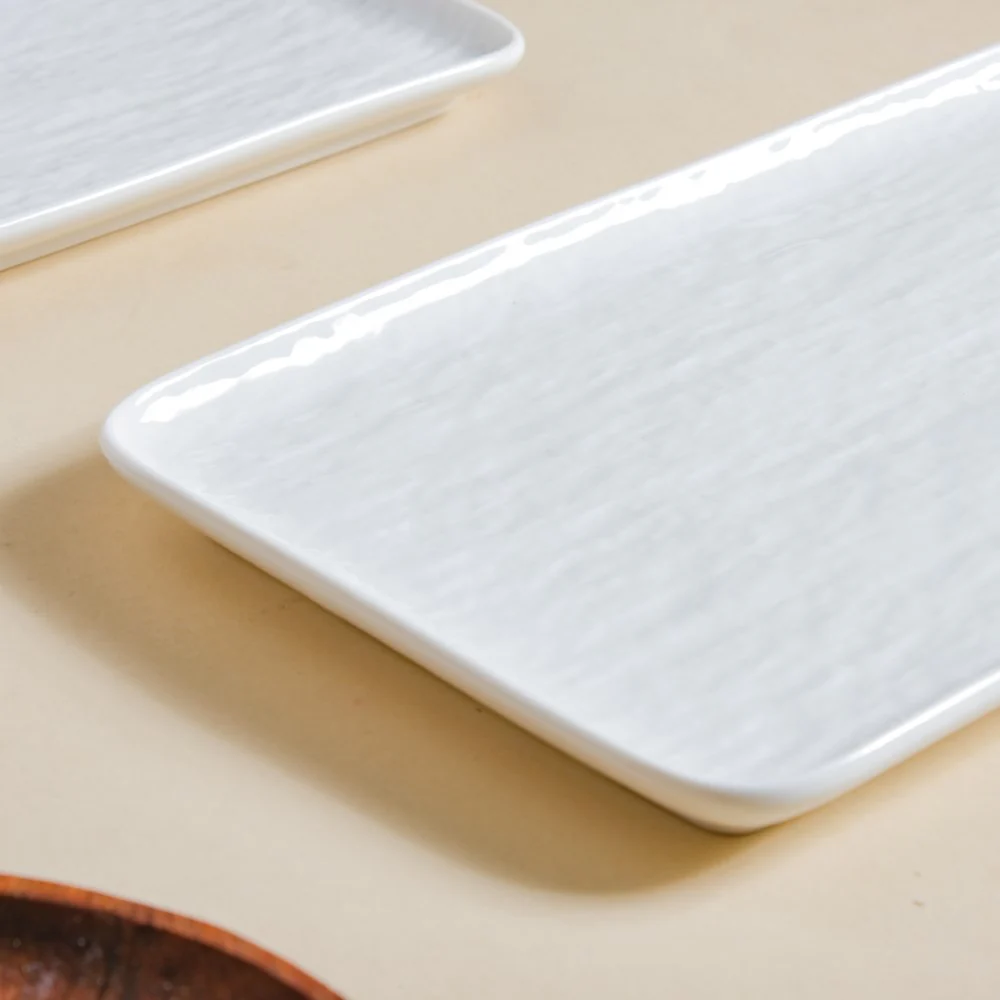 Frore Textured Rectangle Long Platter White Large 11.5 Inch - Image 4