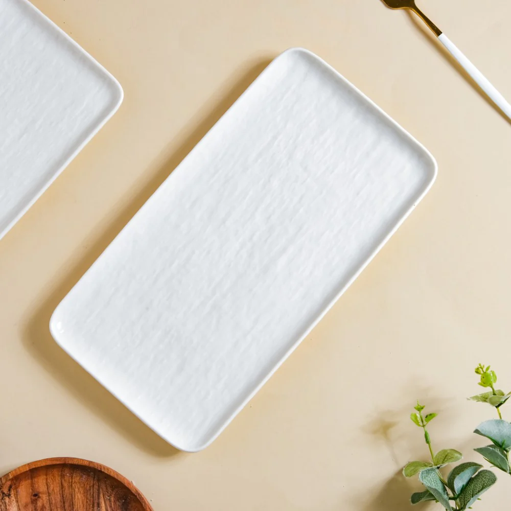 Frore Textured Rectangle Long Platter White Large 11.5 Inch - Image 5
