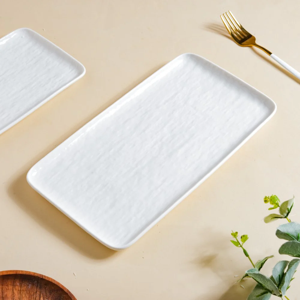 Frore Textured Rectangle Long Platter White Large 11.5 Inch - Image 6