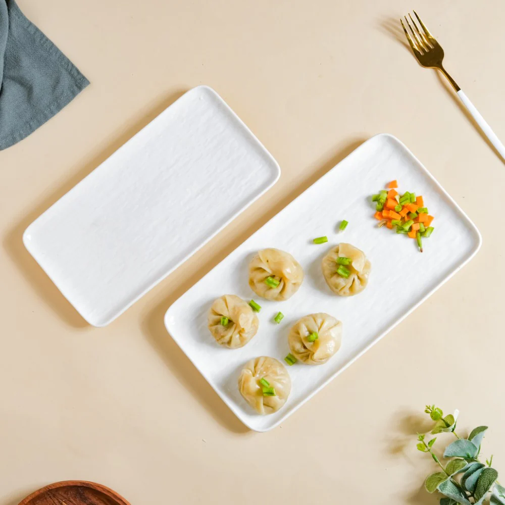 Frore Textured Rectangle Long Platter White Large 11.5 Inch - Image 7