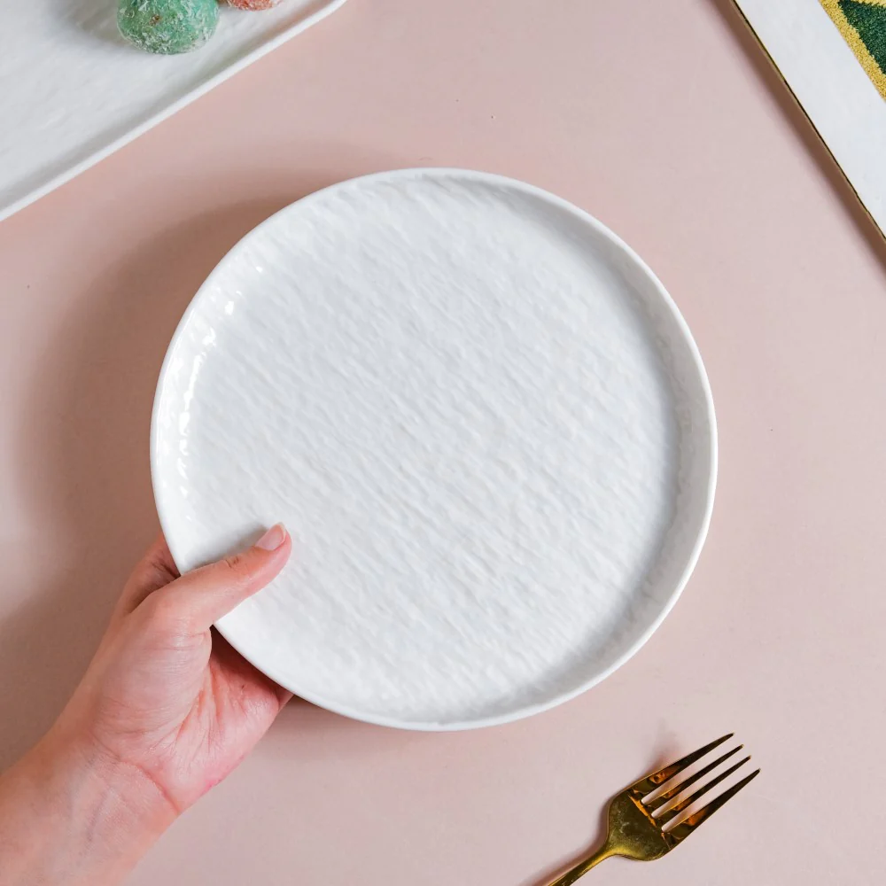 Frore Textured Round Ceramic Snack Plate White 8 Inch - Image 2