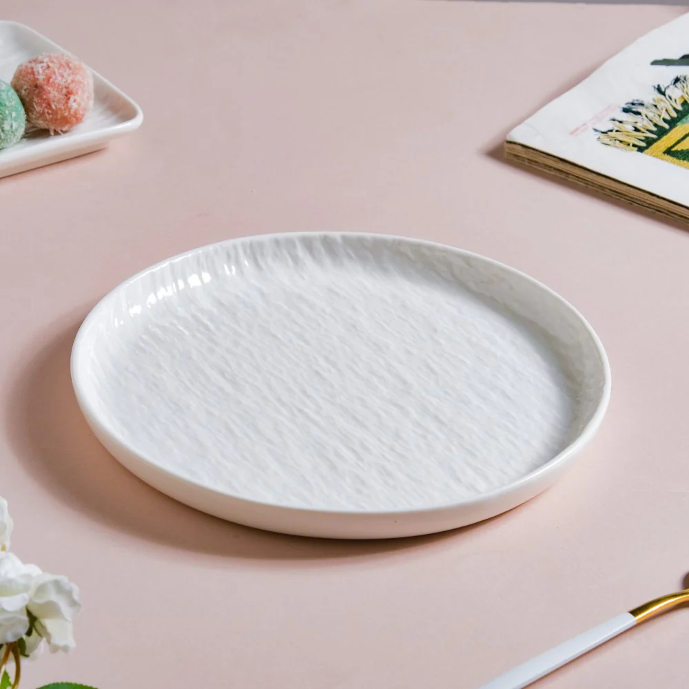 Frore Textured Round Ceramic Snack Plate White 8 Inch - Image 3