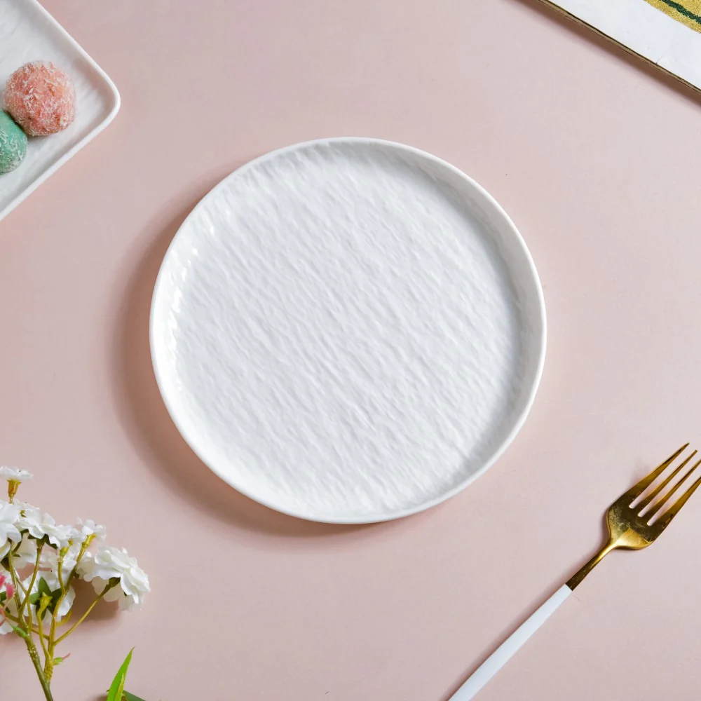 Frore Textured Round Ceramic Snack Plate White 8 Inch - Image 6