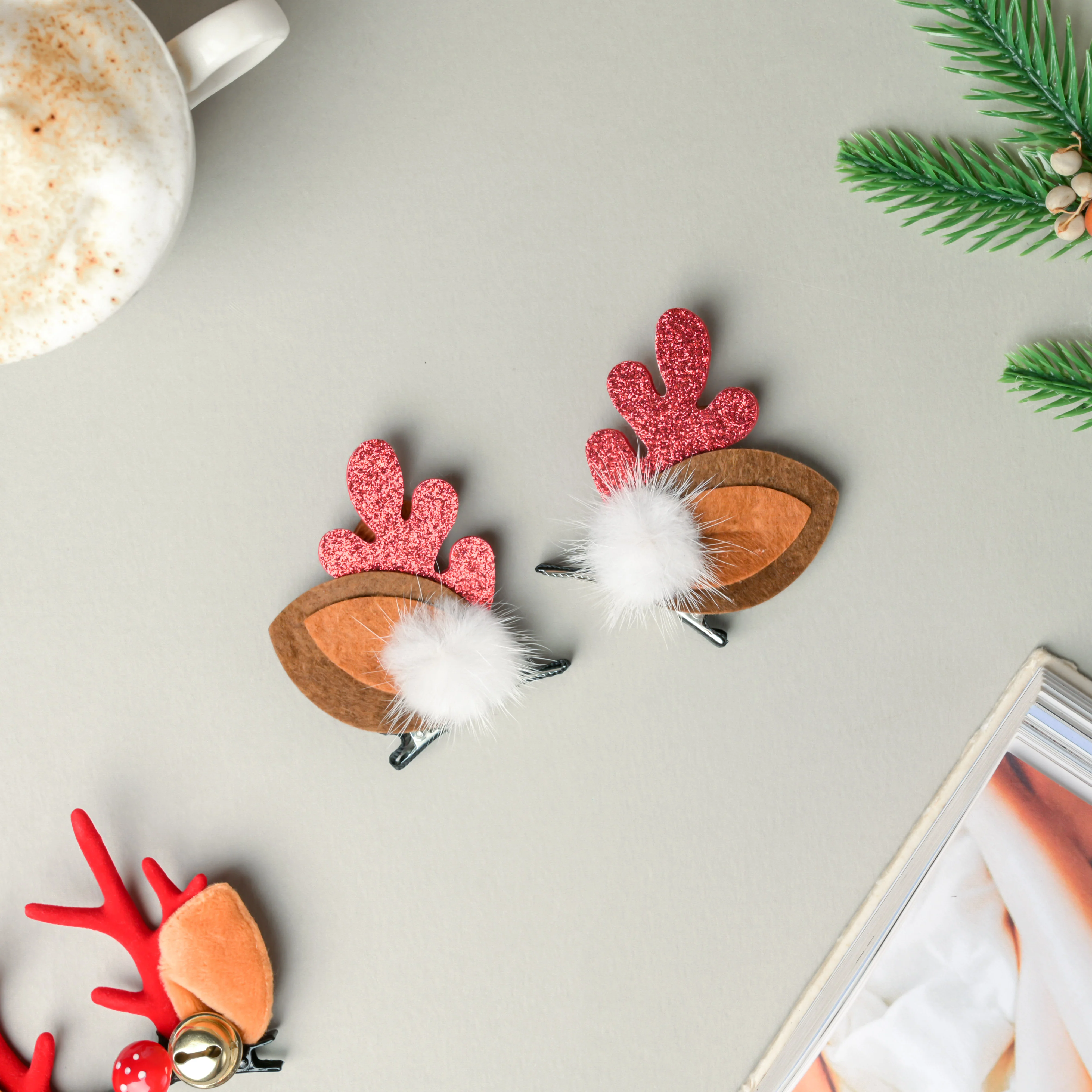 Furry Reindeer Ears Hair Accessory Set of 2 - Image 5