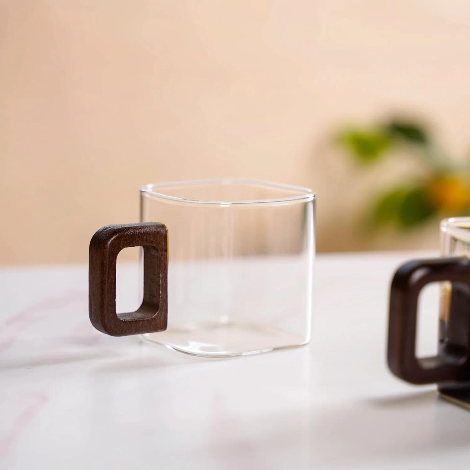 Fusion Square Glass Cups With Wooden Handle Set Of 4 200ml - Image 2