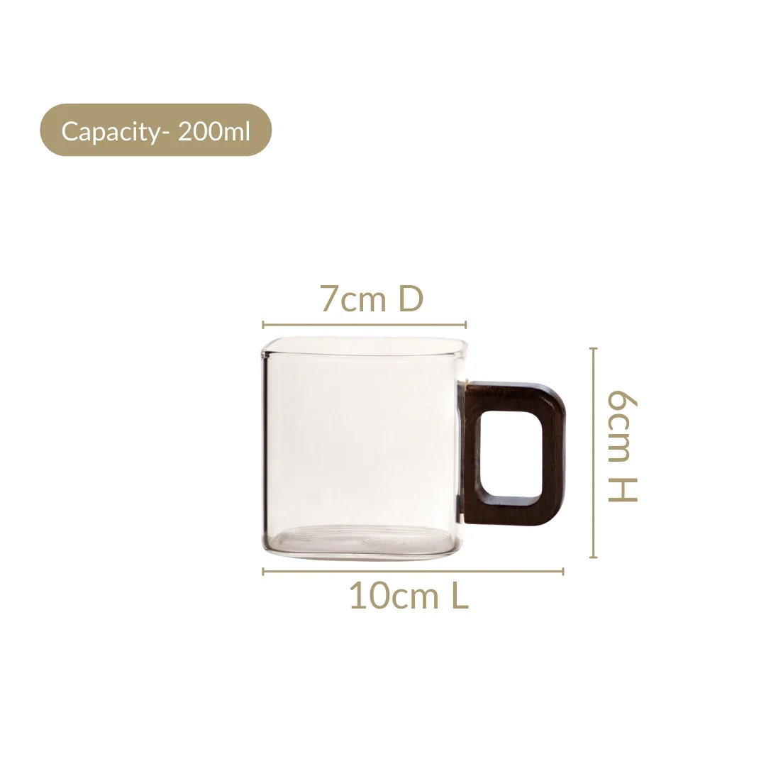 Fusion Square Glass Cups With Wooden Handle Set Of 4 200ml - Image 4