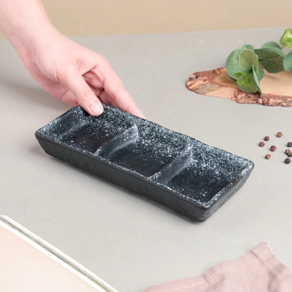 Galaxy Stone Pottery 3 Section Ceramic Dip Plate - Image 2
