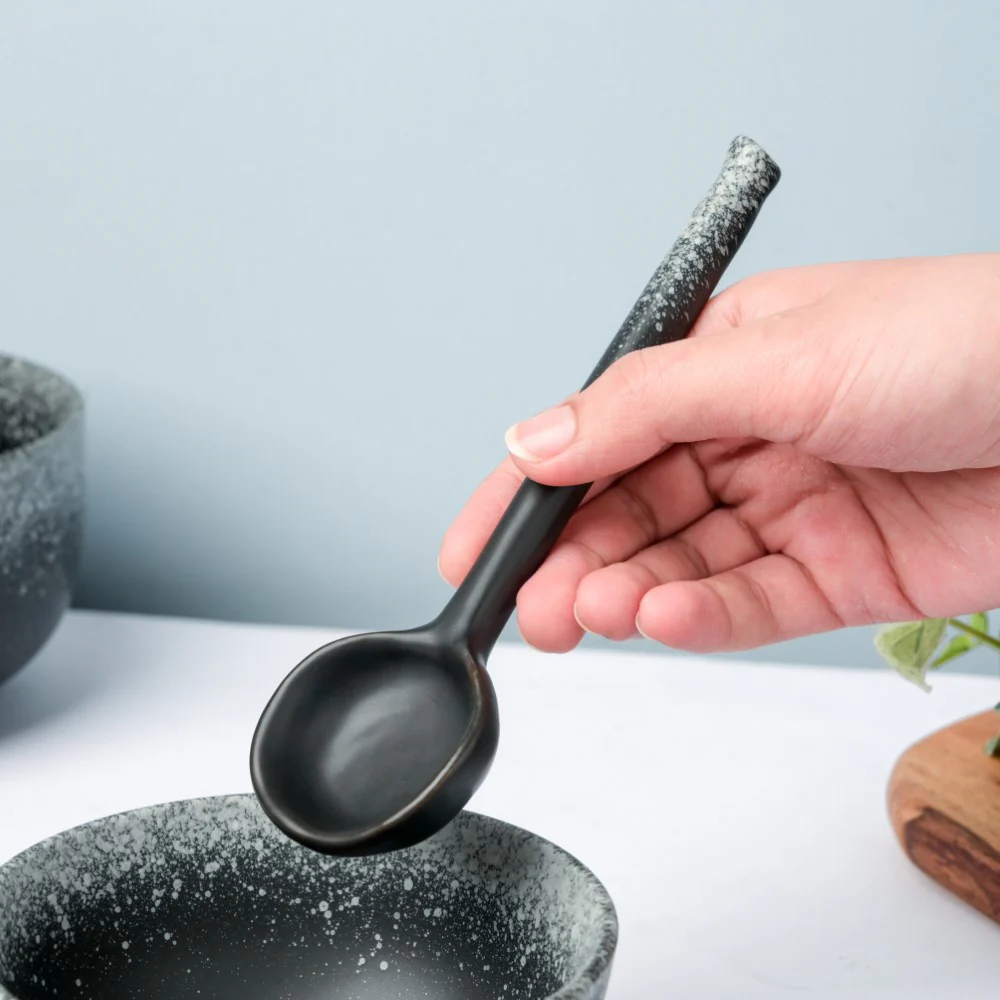 Galaxy Stone Pottery Ceramic Spoon Black - Image 3