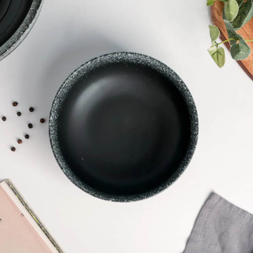 Galaxy Stone Pottery Curry Bowl Black White 500 ml - Image 3