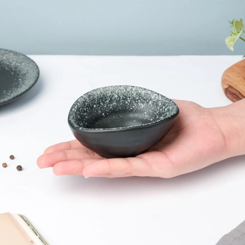 Galaxy Stone Pottery Dip Bowl Charcoal Black 50ml - Image 3