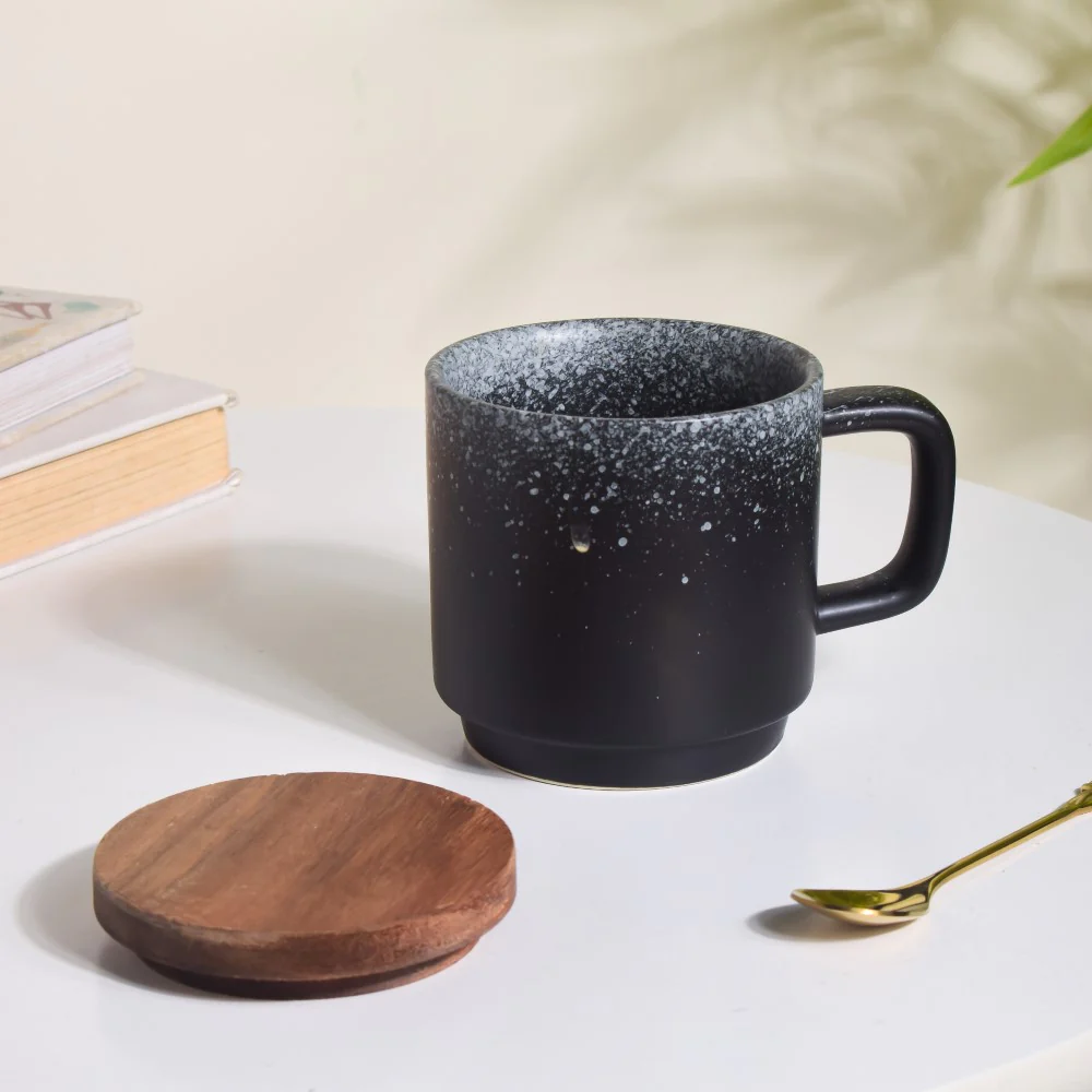 Galaxy Stone Pottery Mug With Lid Black 250 ml - Image 2