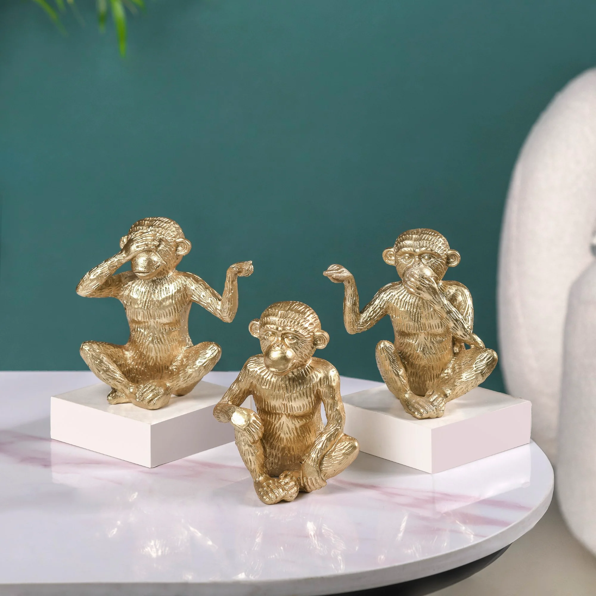 Gandhi Monkey Trio Resin Decor Showpiece Gold - Image 2