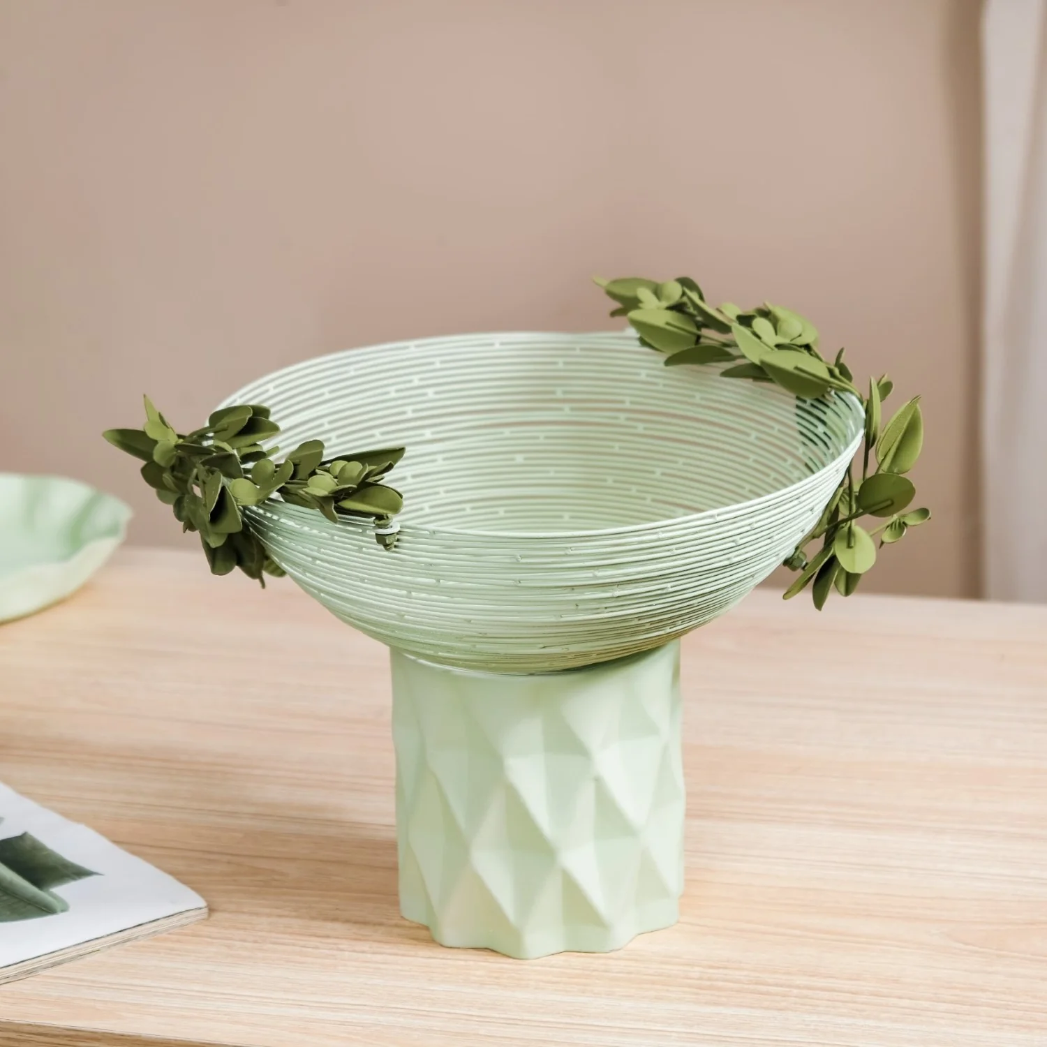 Garden Floral Pedestal Decorative Bowl - Image 3