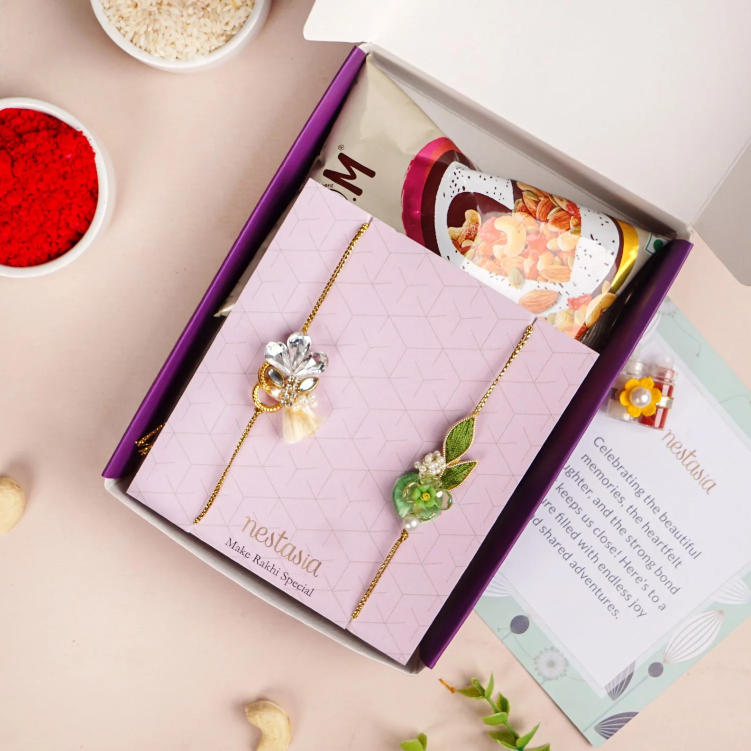 Botanic Bloom And Crystal Charm Rakhi Set of 2 - Image 6
