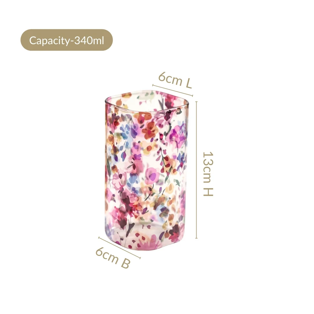 Garden Rose Printed Glass Tumbler Set Of 4 340ml - Image 4