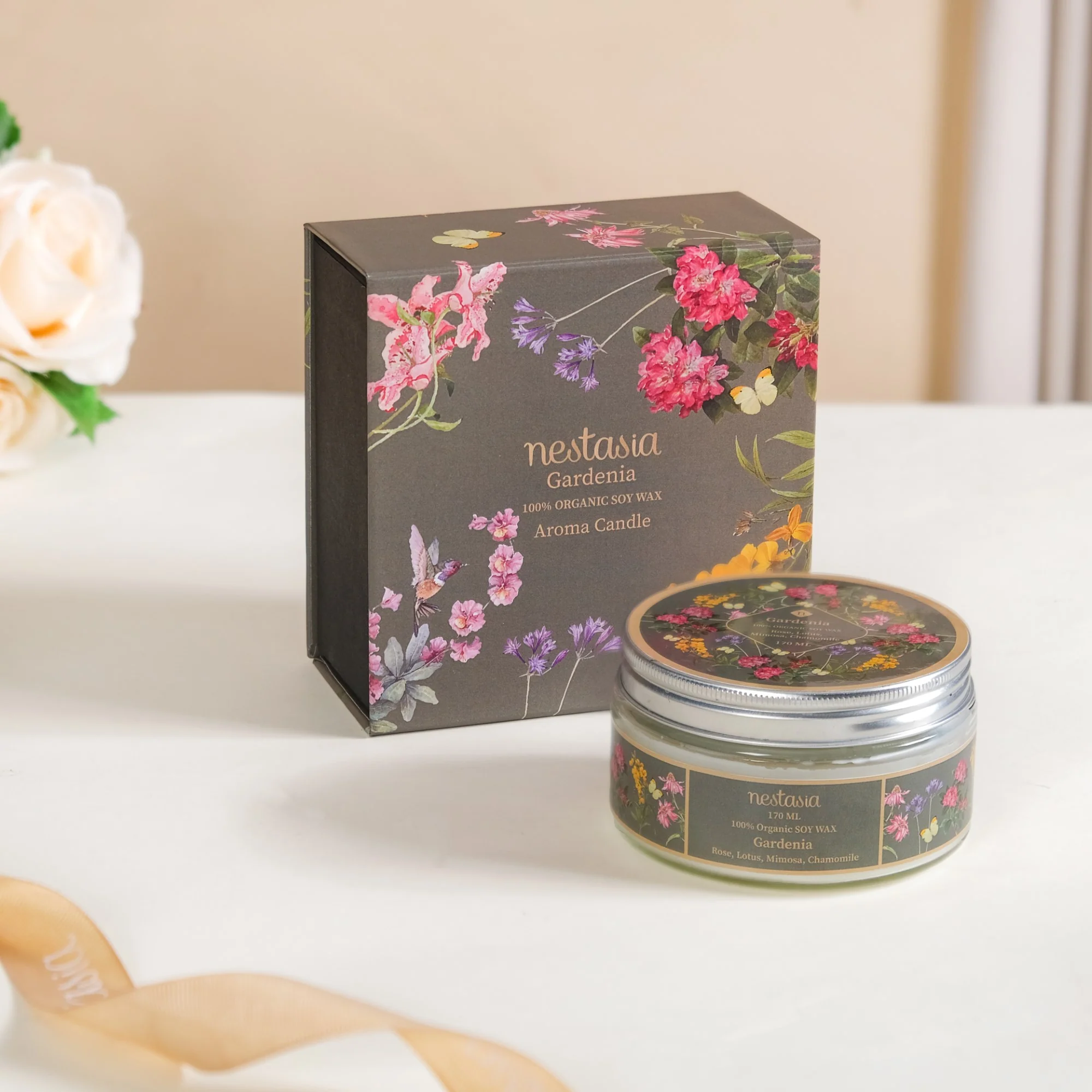 Gardenia Scented Two Wick Candle Glass Jar 170ml - Image 2