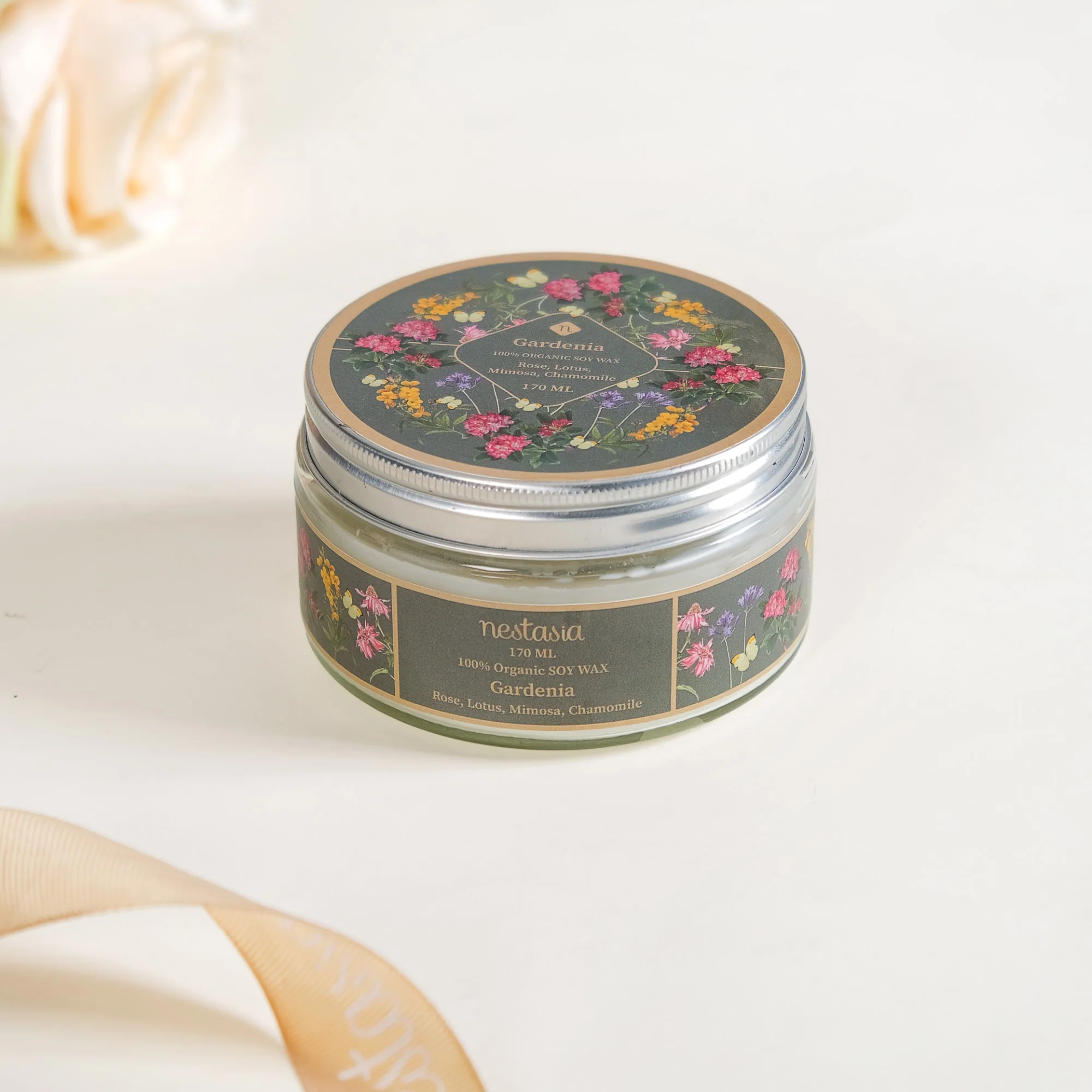 Gardenia Scented Two Wick Candle Glass Jar 170ml - Image 3