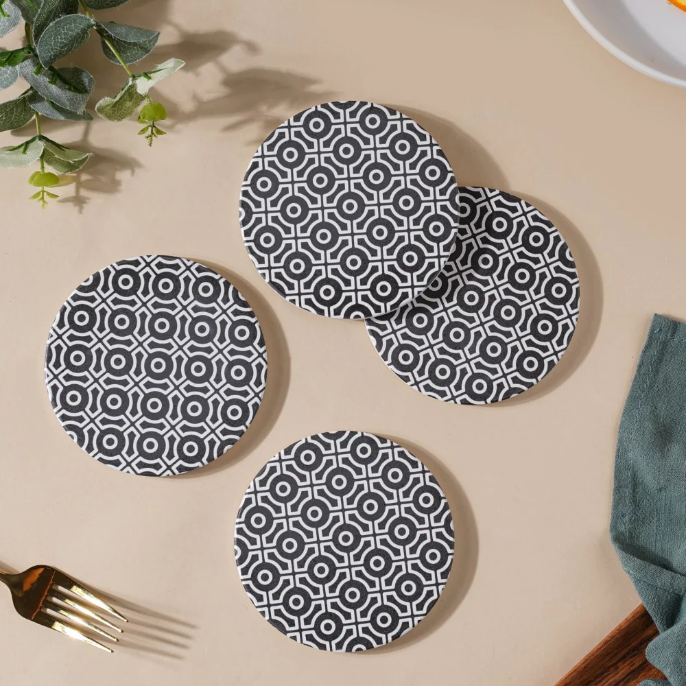 Geometric Ceramic Coaster Black And White Set of 4 - Image 4