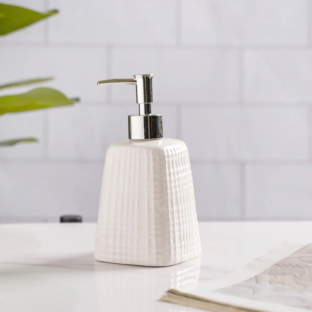 Geometric Ceramic Pump Dispenser White 7 Inch