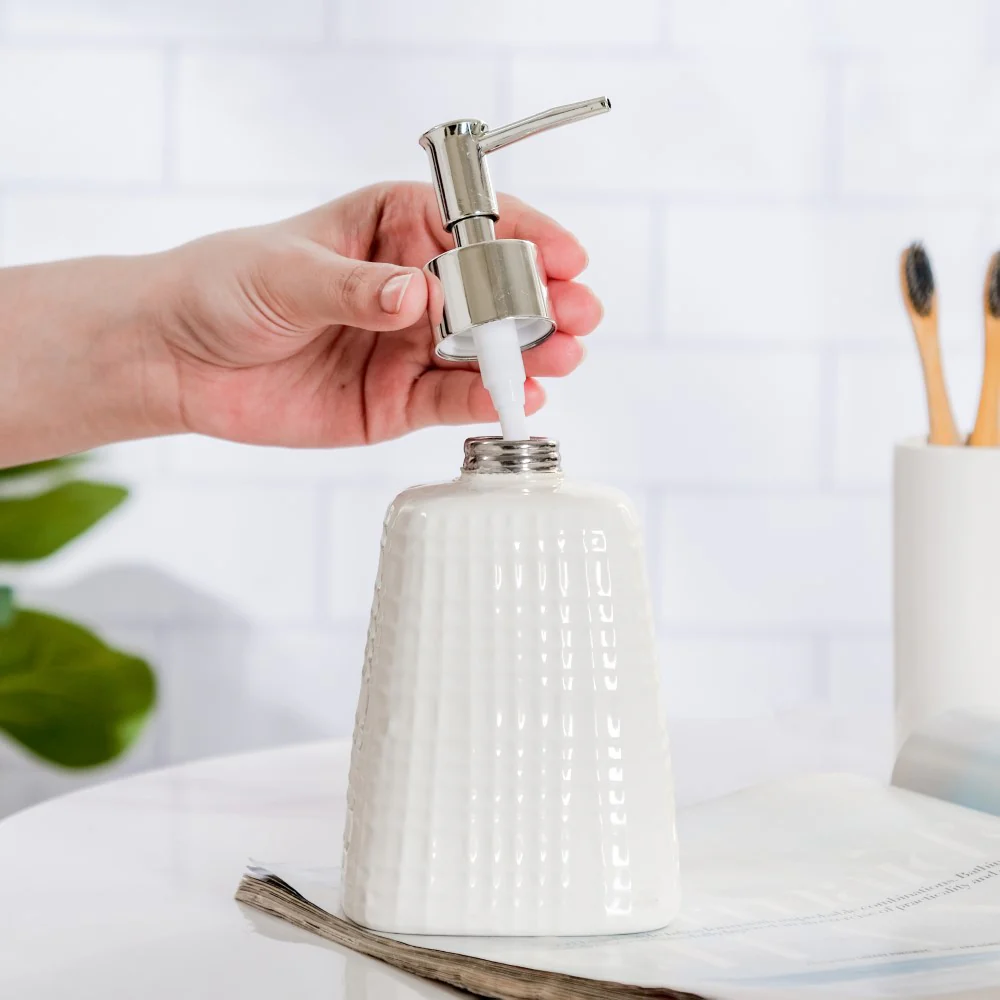 Geometric Ceramic Pump Dispenser White 7 Inch - Image 3