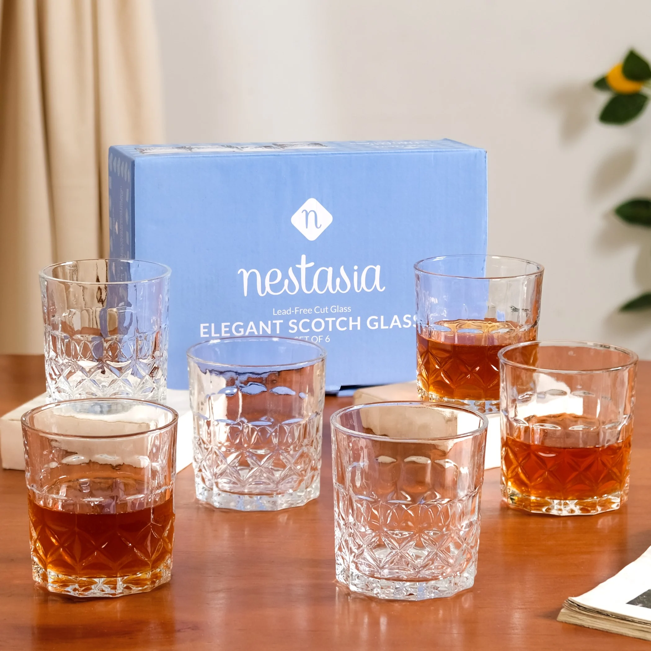 Geometric Embossed Scotch Glass Large Set Of 6 310ml - Image 2