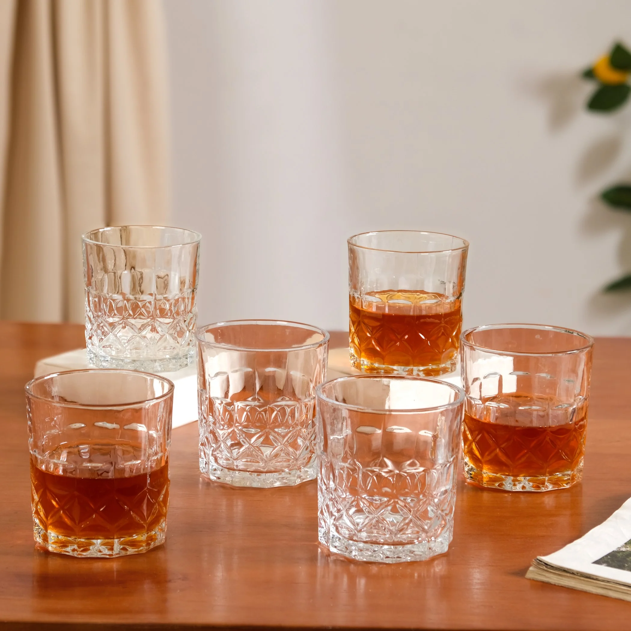 Geometric Embossed Scotch Glass Large Set Of 6 310ml - Image 3