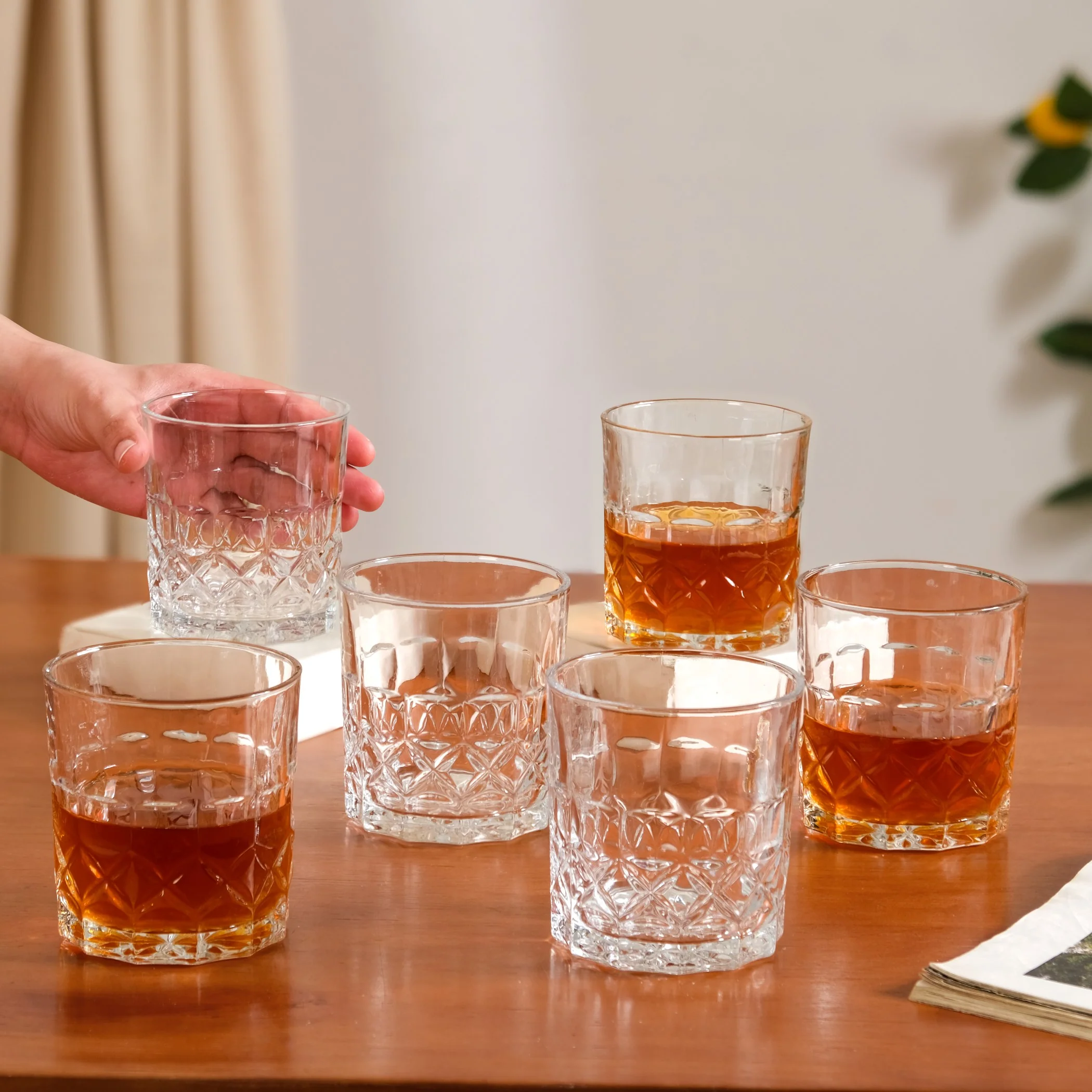 Geometric Embossed Scotch Glass Large Set Of 6 310ml - Image 4