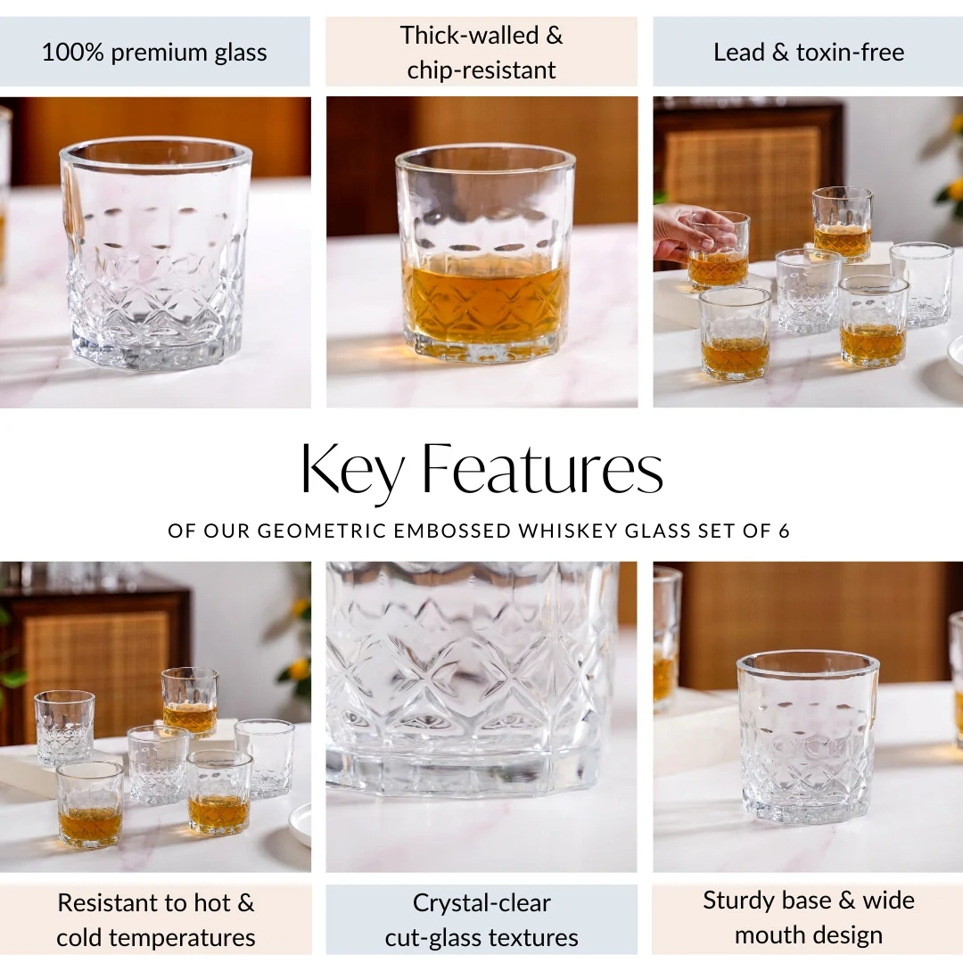 Geometric Embossed Whiskey Glass Set Of 6 230ml - Image 6