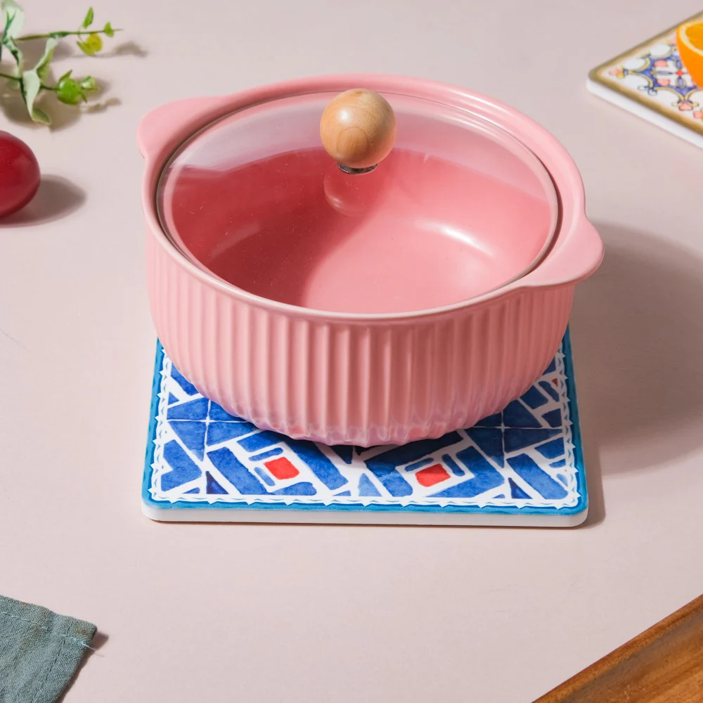Geometric Hand Painted Patterned Platter Blue 7 Inch - Image 4