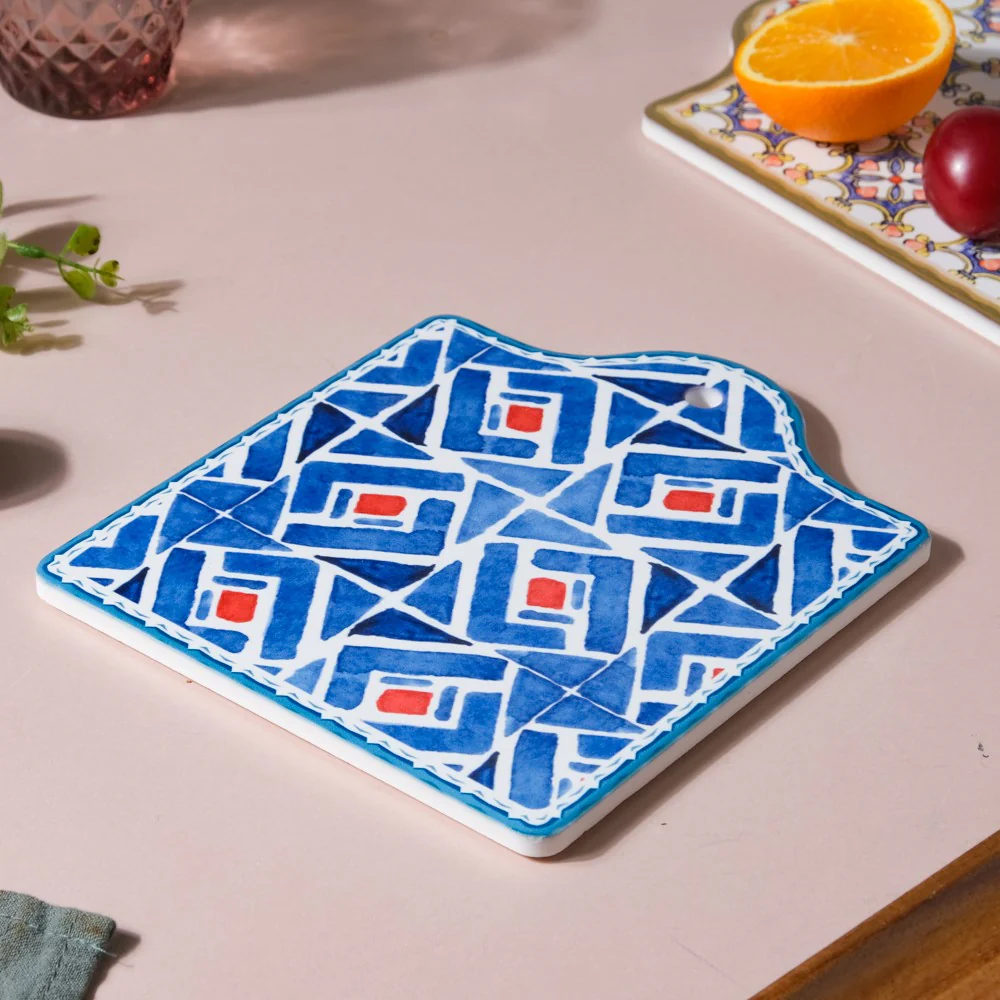 Geometric Hand Painted Patterned Platter Blue 7 Inch - Image 5