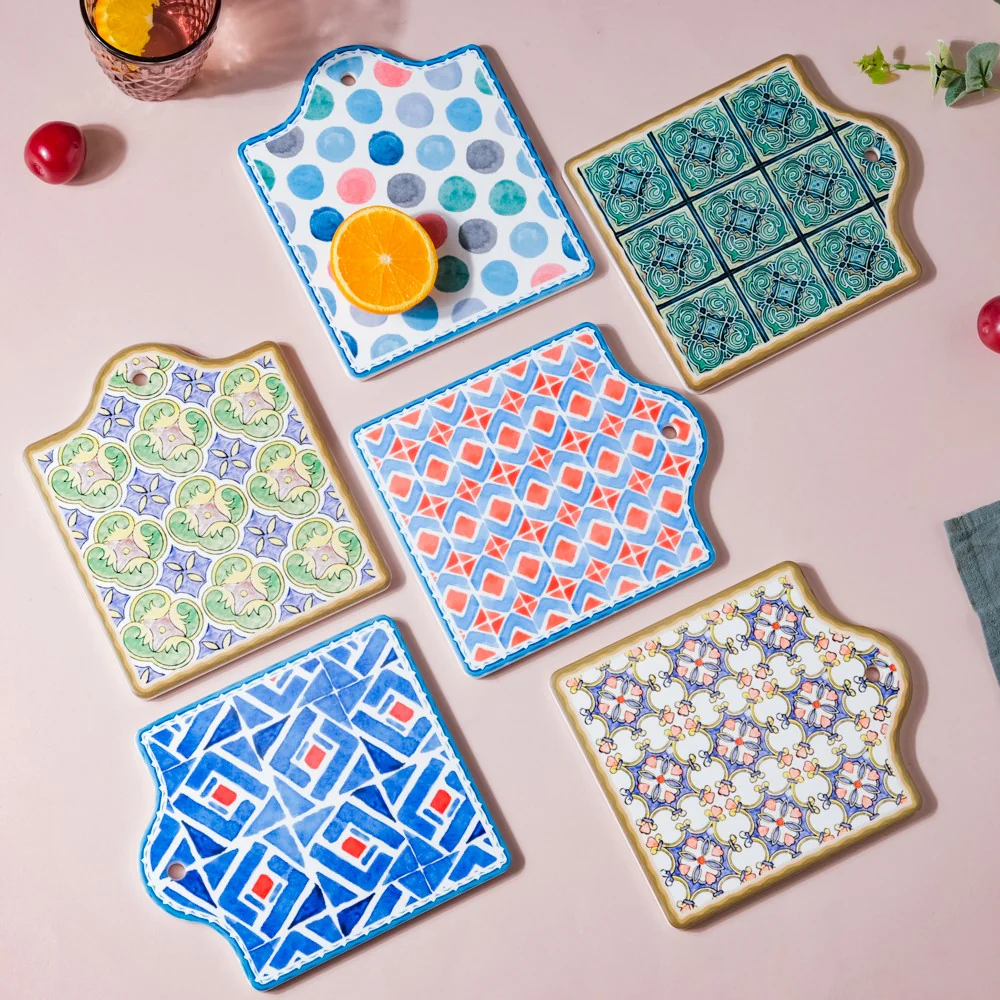 Geometric Hand Painted Patterned Platter Blue 7 Inch - Image 7