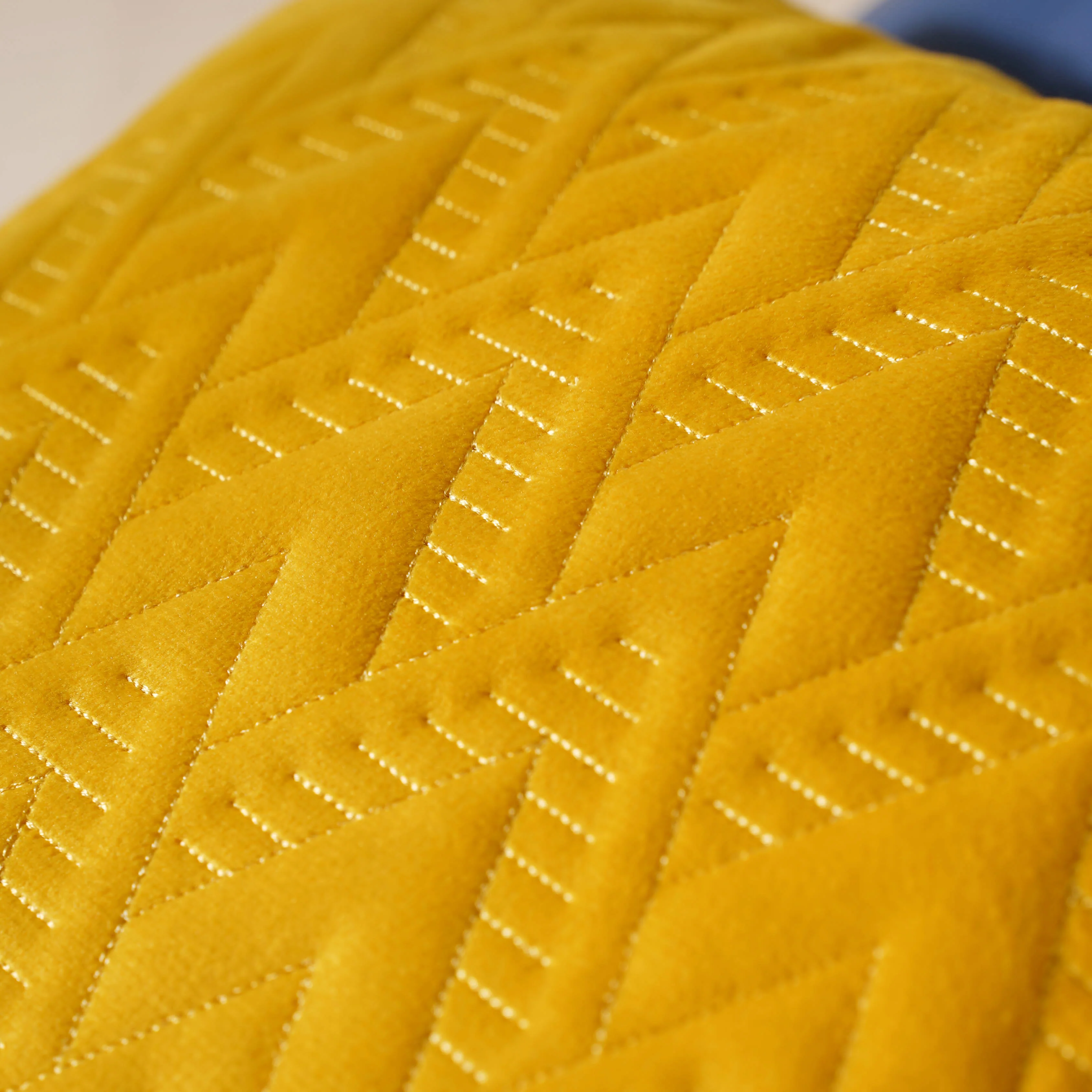Geometric Yellow Quilted Velvet Cushion Cover 16 inch - Image 2