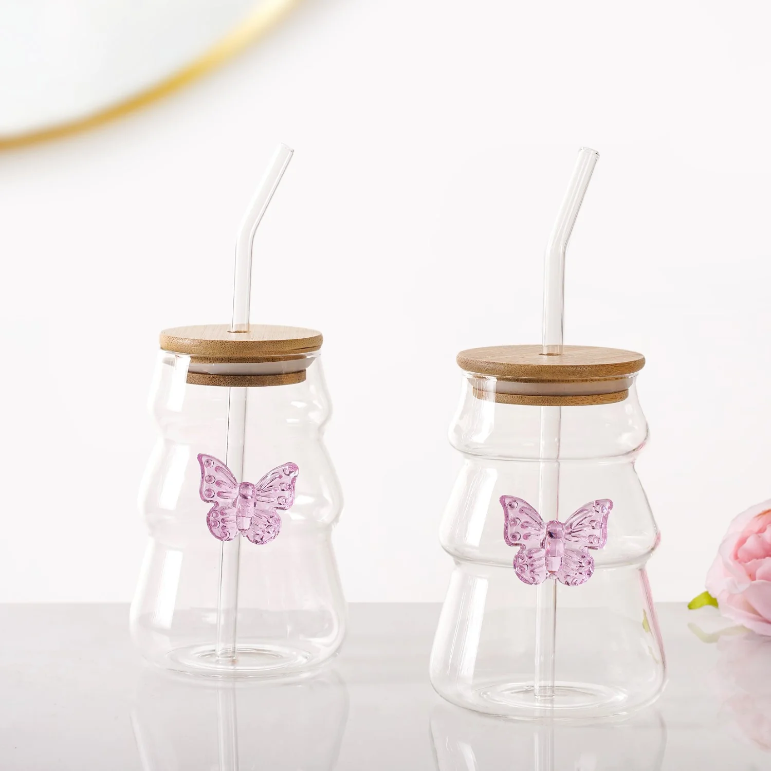 Girlie Butterfly Glass Tumbler With Straw Set Of 2 500ml - Image 10