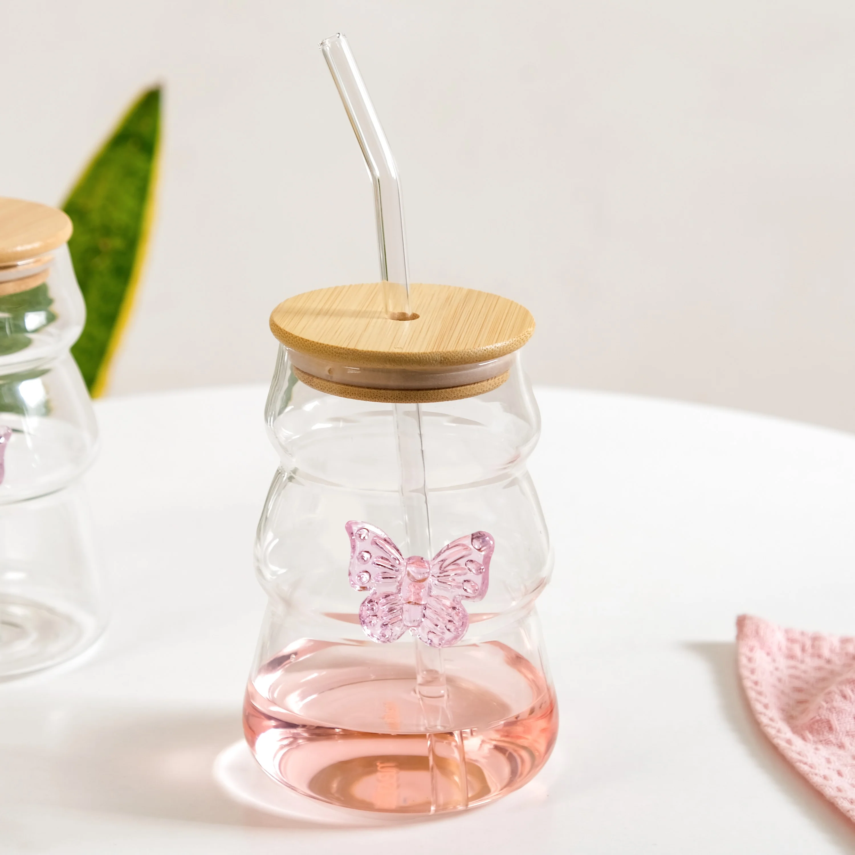 Girlie Butterfly Glass Tumbler With Straw Set Of 2 500ml - Image 9