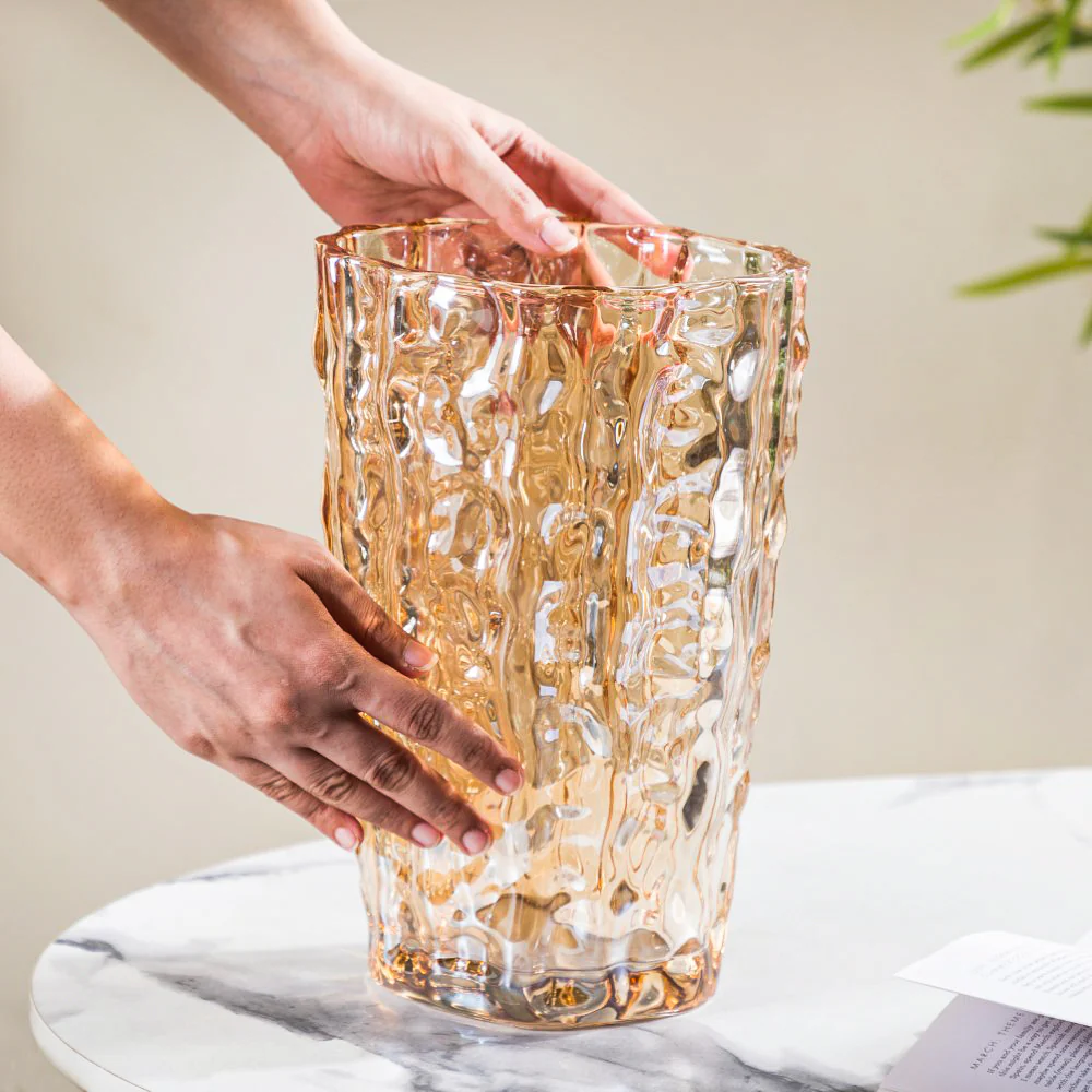 Glacier Glass Vase Amber 11 Inch - Image 2