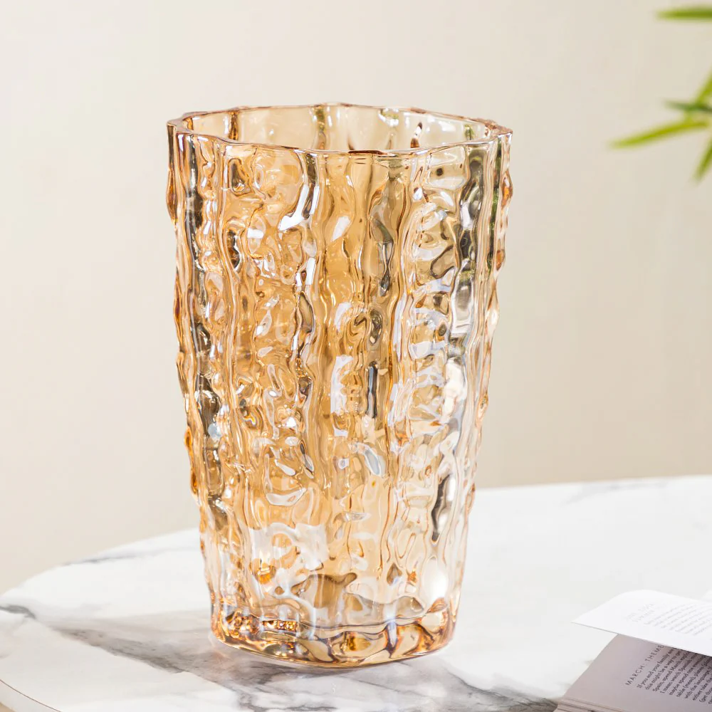 Glacier Glass Vase Amber 11 Inch - Image 3