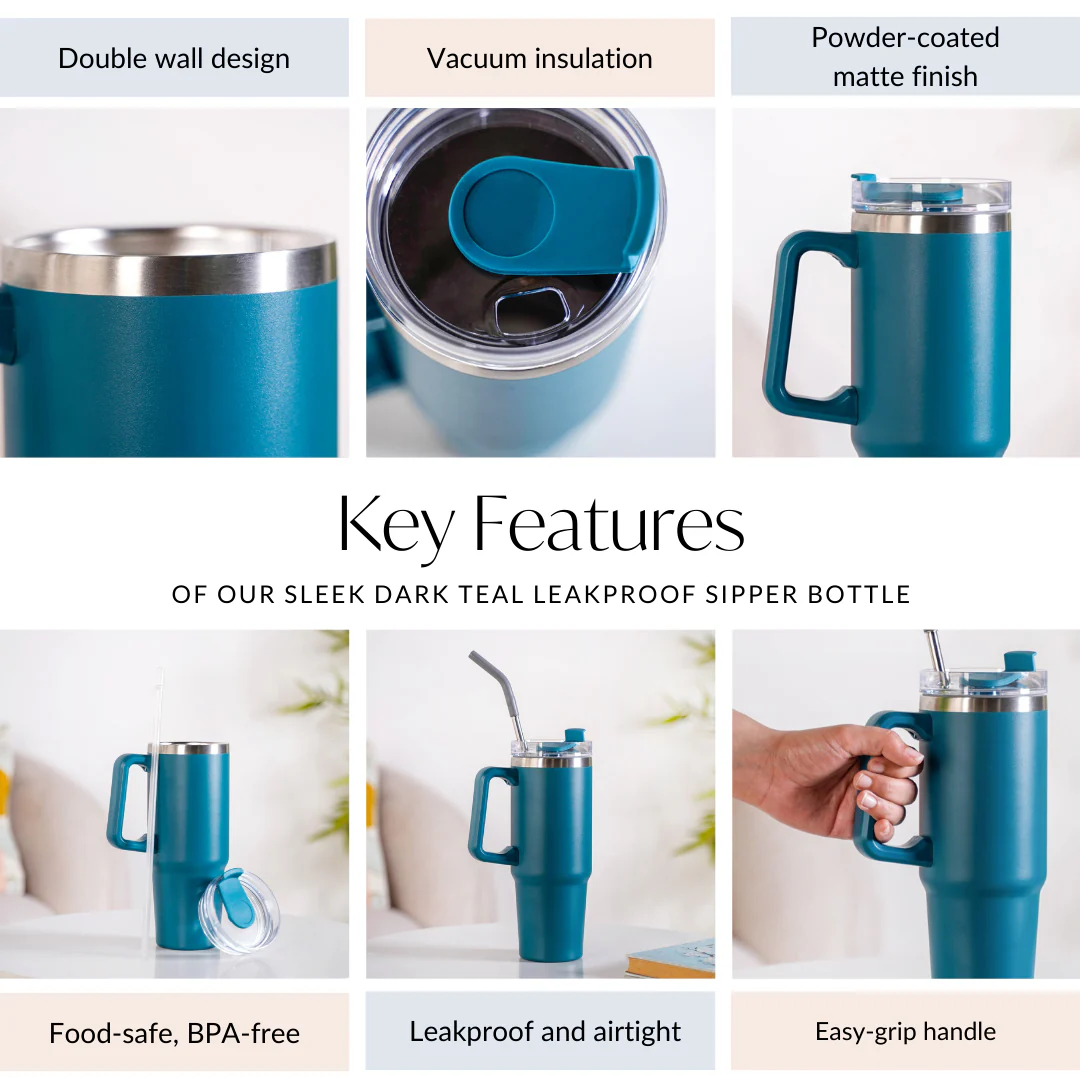 Glacio Double Wall Hot And Cold Sipper Bottle For Travel Teal Tide 850ml - Image 7