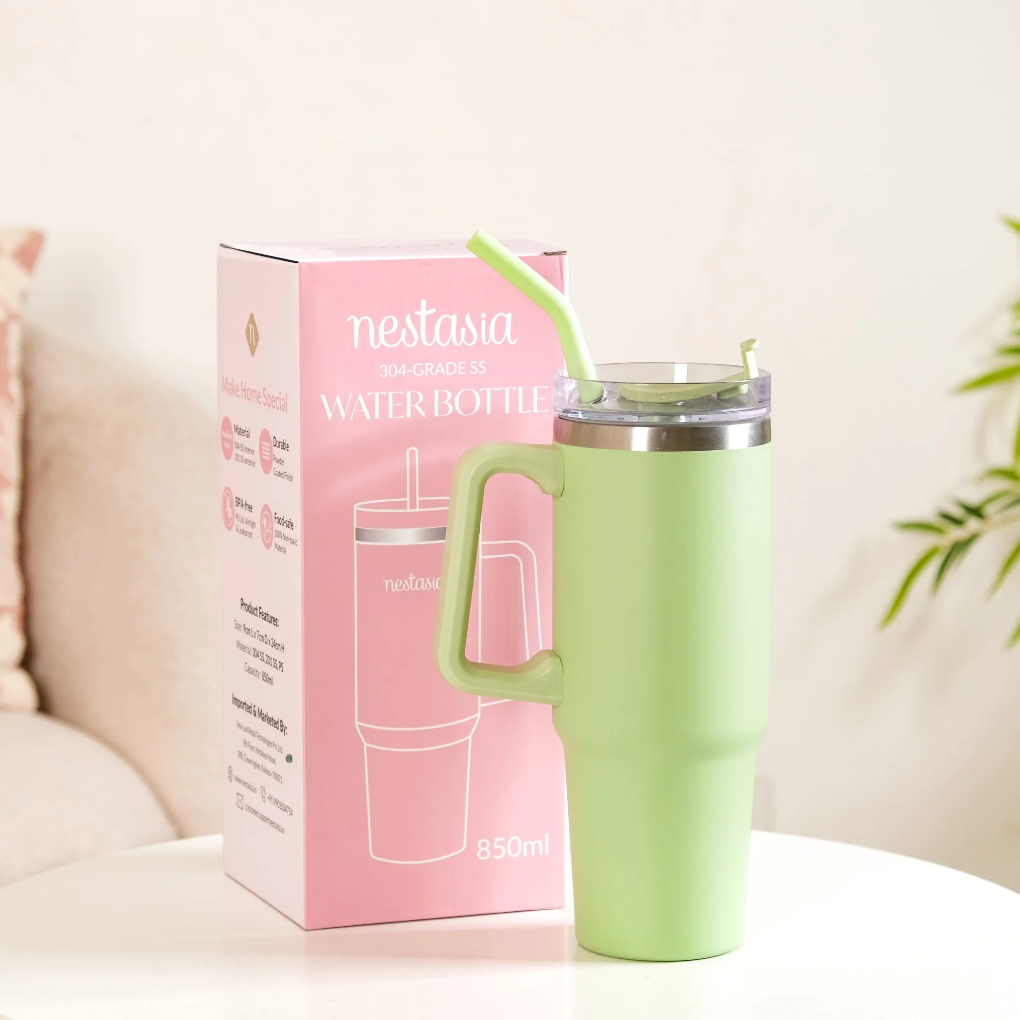 Glacio Insulated Water Bottle Tumbler With Handle Seafoam Green 850ml - Image 4