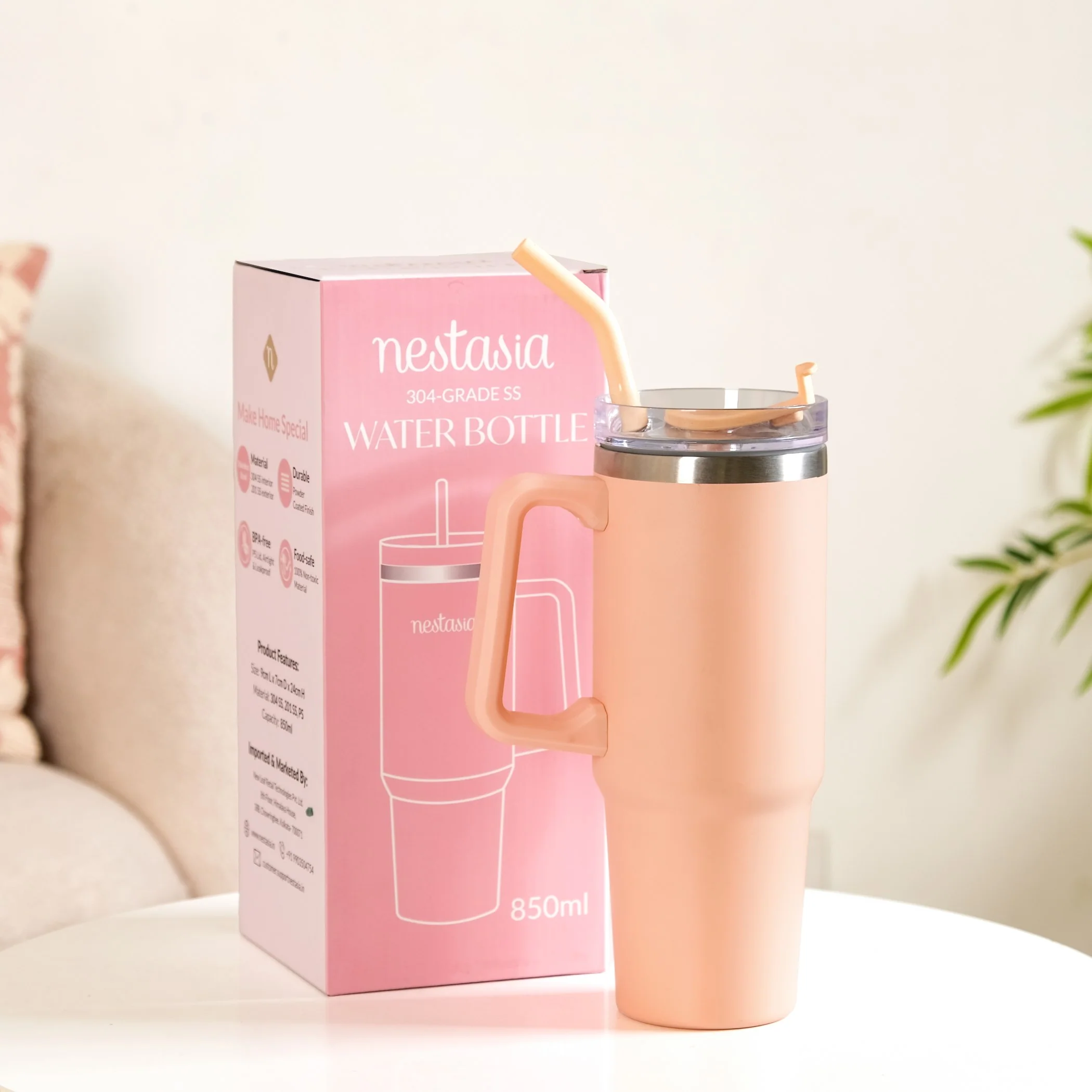 Glacio Spillproof Stainless Steel Water Bottle Soft Apricot 850ml - Image 4