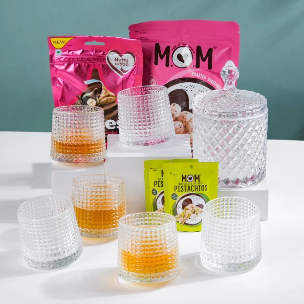 Glam Glassware And Snack Gift Hamper Set Of 6 - Image 2