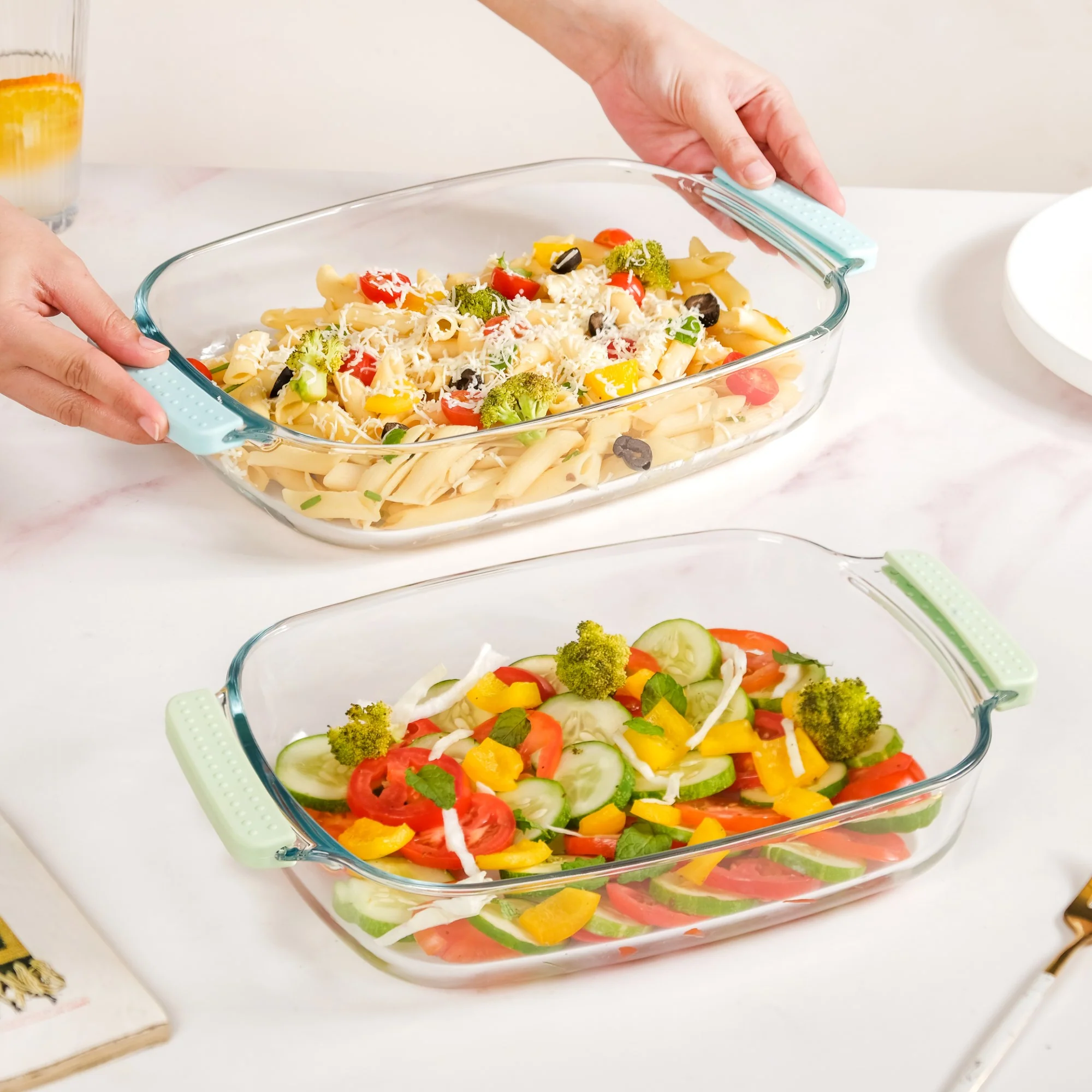 Glass Baking Dish with Heat Protectant Silicone Grips Set of 2 - Image 3