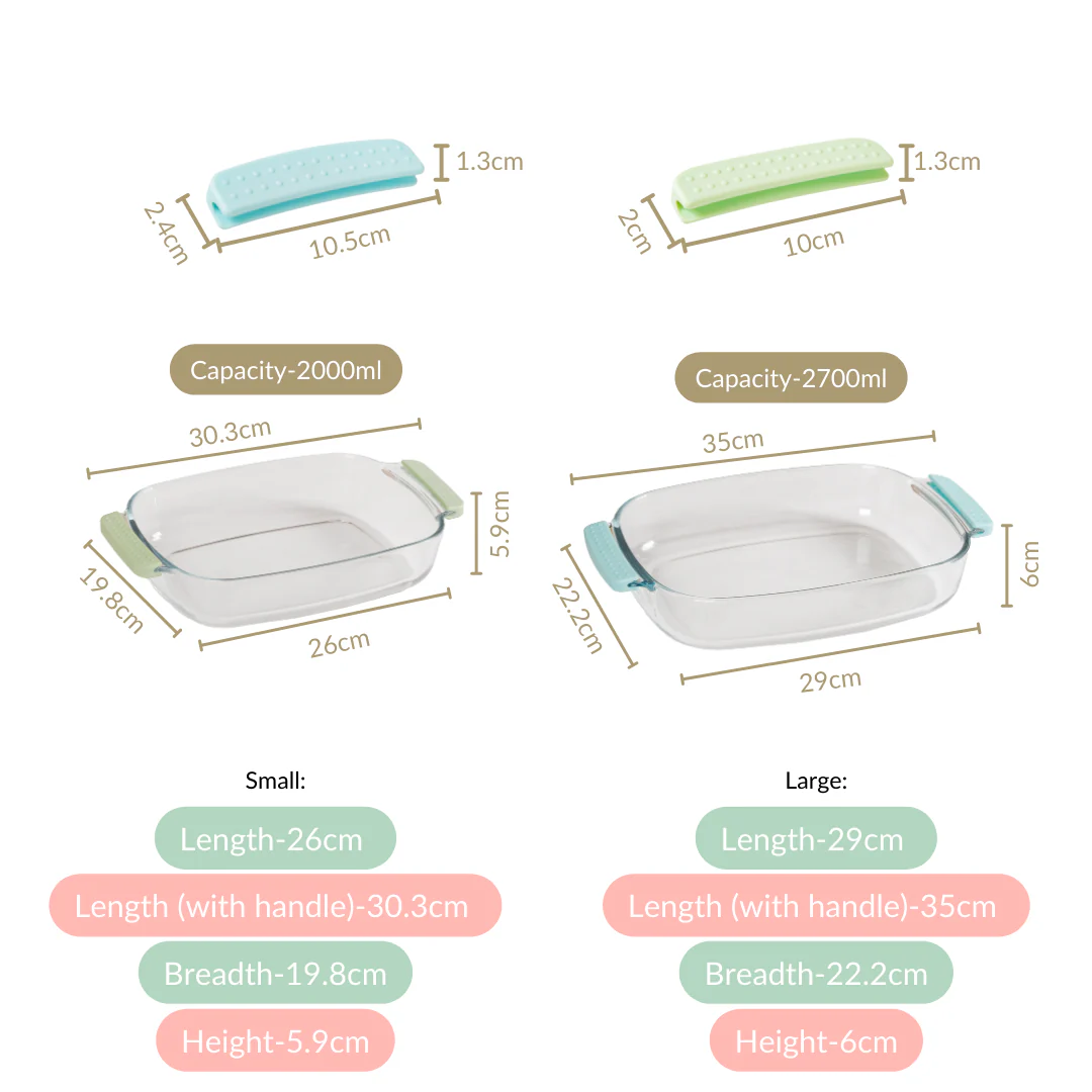 Glass Baking Dish with Heat Protectant Silicone Grips Set of 2 - Image 4