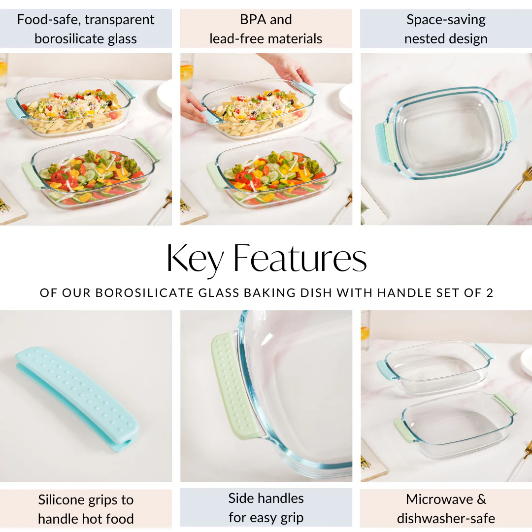 Glass Baking Dish with Heat Protectant Silicone Grips Set of 2 - Image 5