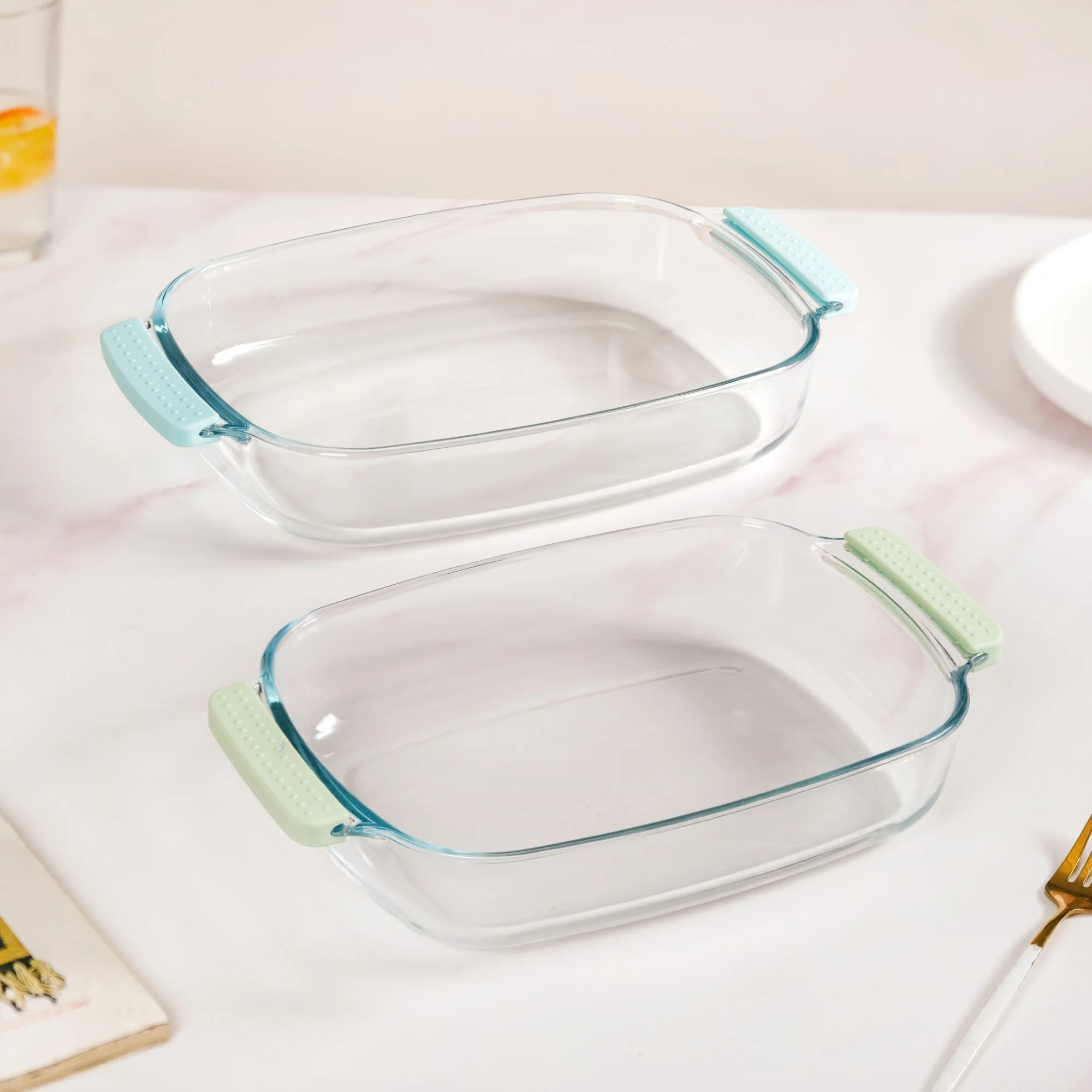 Glass Baking Dish with Heat Protectant Silicone Grips Set of 2 - Image 6