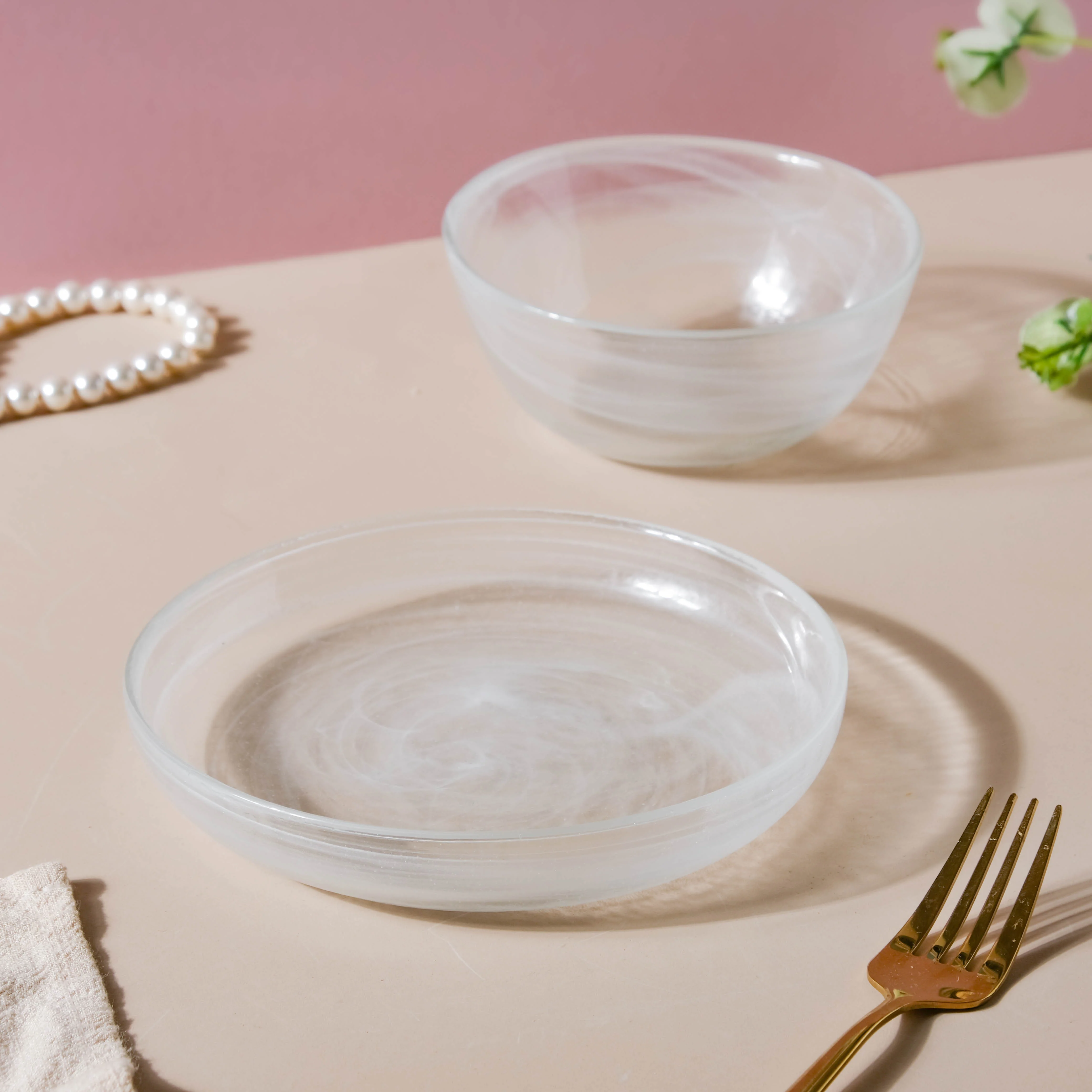 Glass Bowl and Plate Set of 2 - Image 4
