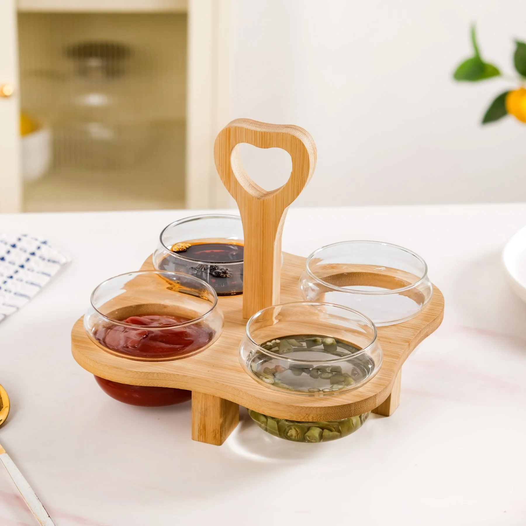 Glass Bowls Set Of 4 With Bamboo Stand