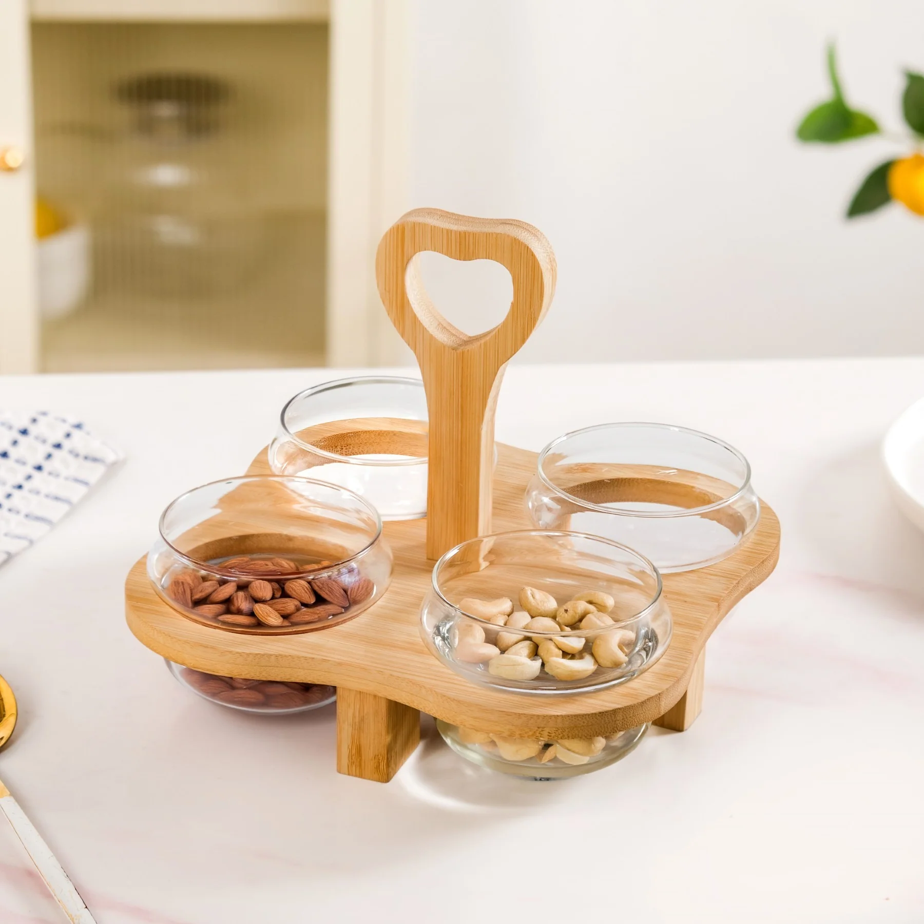 Glass Bowls Set Of 4 With Bamboo Stand - Image 8