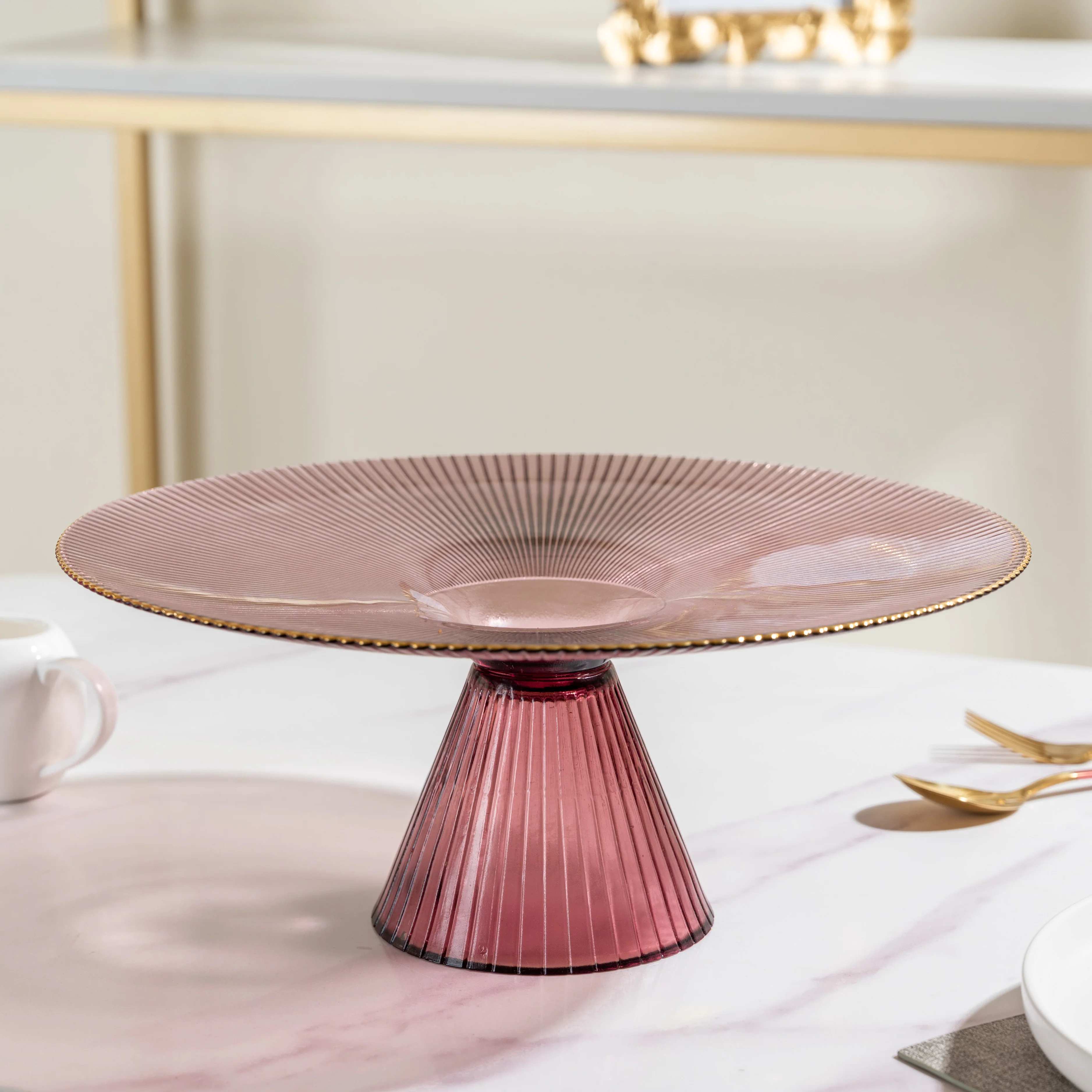 Glass Cake Stand Pink 13 inch - Image 5