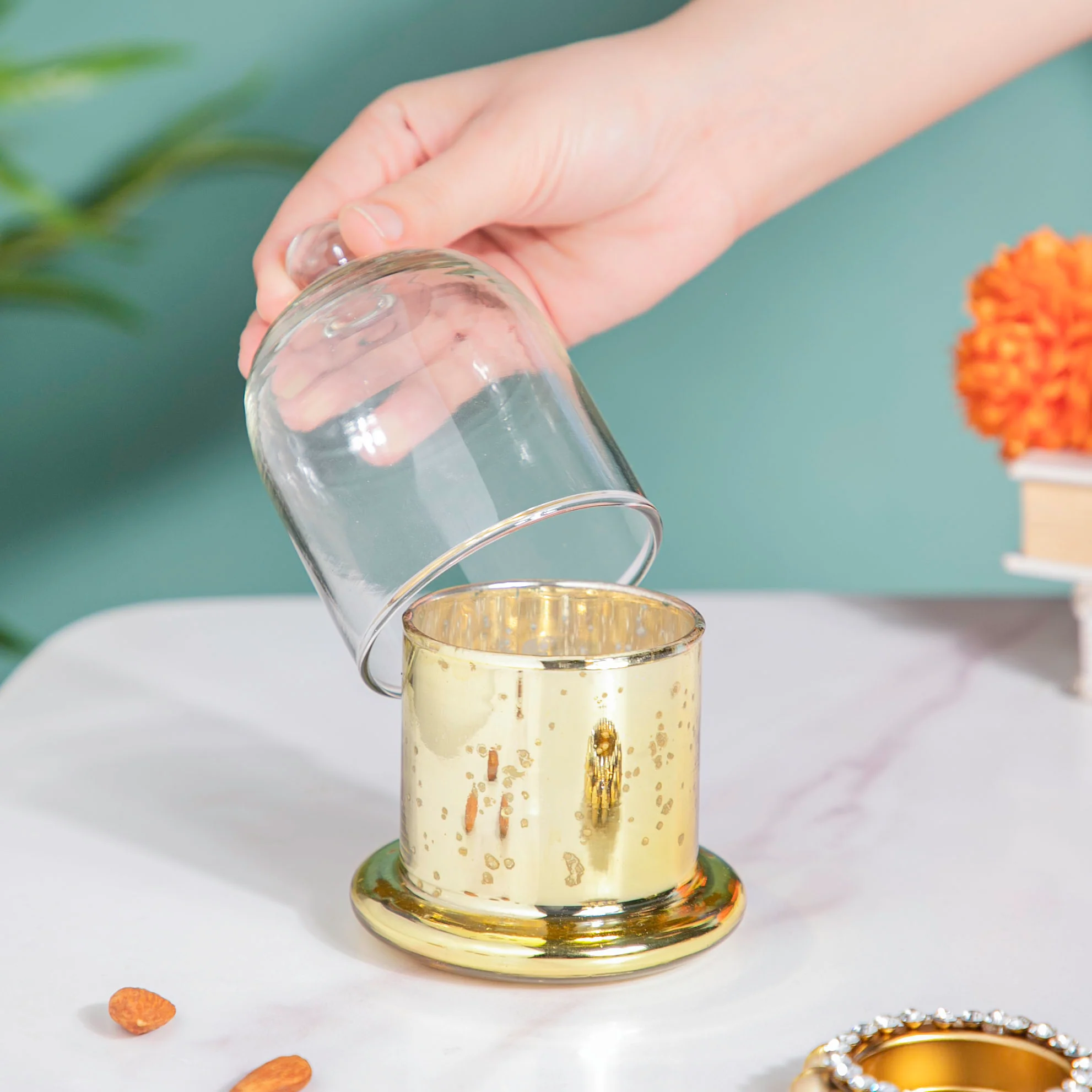 Bell Jar Glass Candle Holder Gold - Image 3